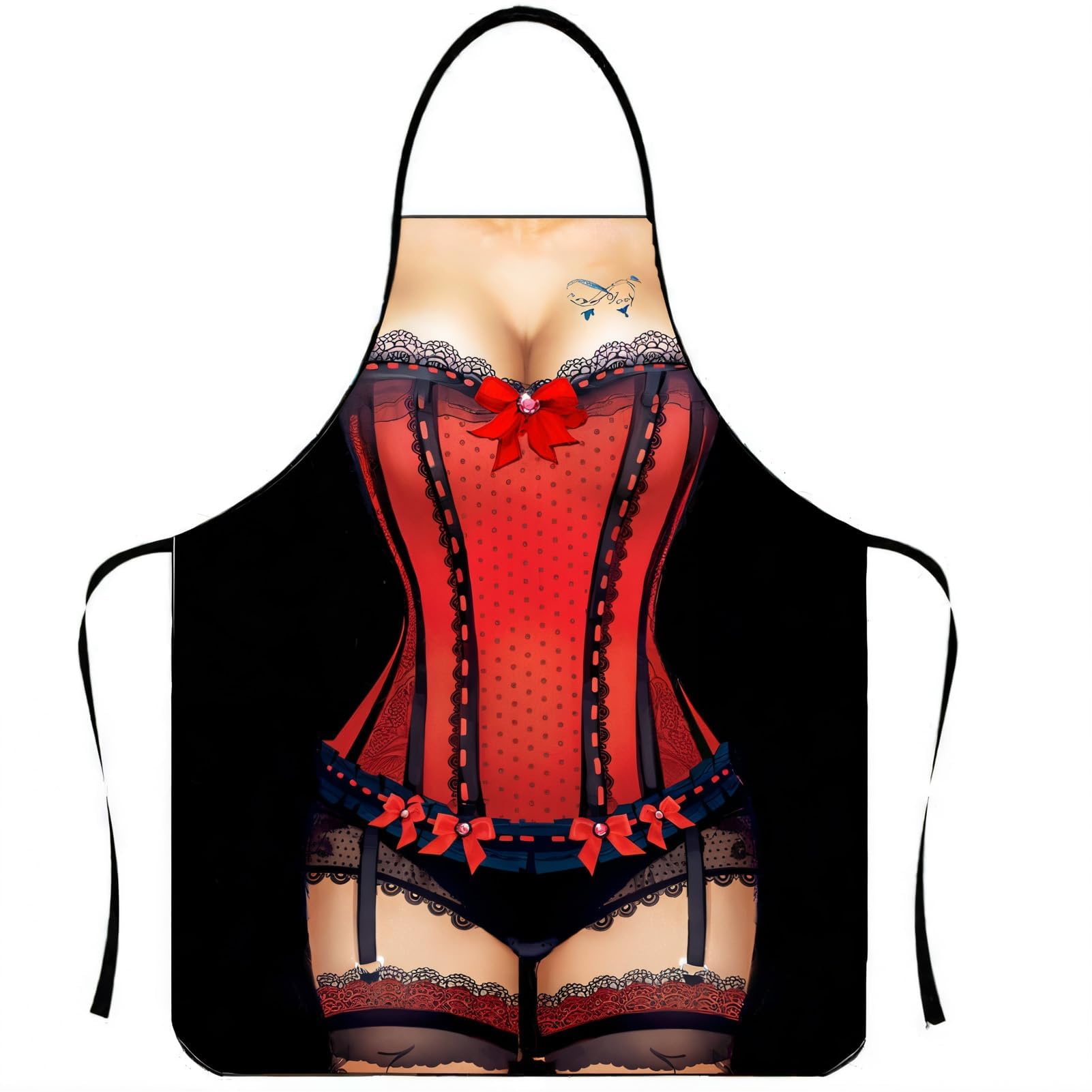 Delantal de Cocina para Mujer Delantal Sexy Delantal de Cocina Divertido 3D Sexy Lady Novedad Adulto Divertido Delantal para Novio Regalos Divertidos Fiesta Cocina Regalo de Broma (Vestido Rojo Sexy)