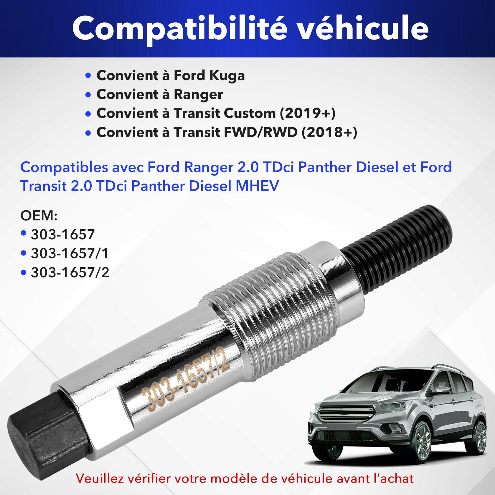 CarBole Outil de Retrait de Poulie de Vilebrequin pour Moteur Ford 2.0L EcoBlue,Compatible avec Ranger,Transit Custom et Kuga,Remplace OEM 303-1657,Acier au Carbone Haute Résistance