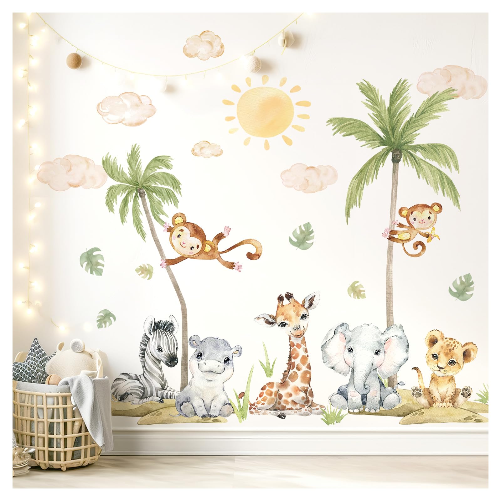 Little Deco XXL Wandsticker Baby Safari Tiere Wandtattoo Set Kinderzimmer Wandaufkleber Löwe Giraffe Elefant Babyzimmer Wanddeko DL5114-05