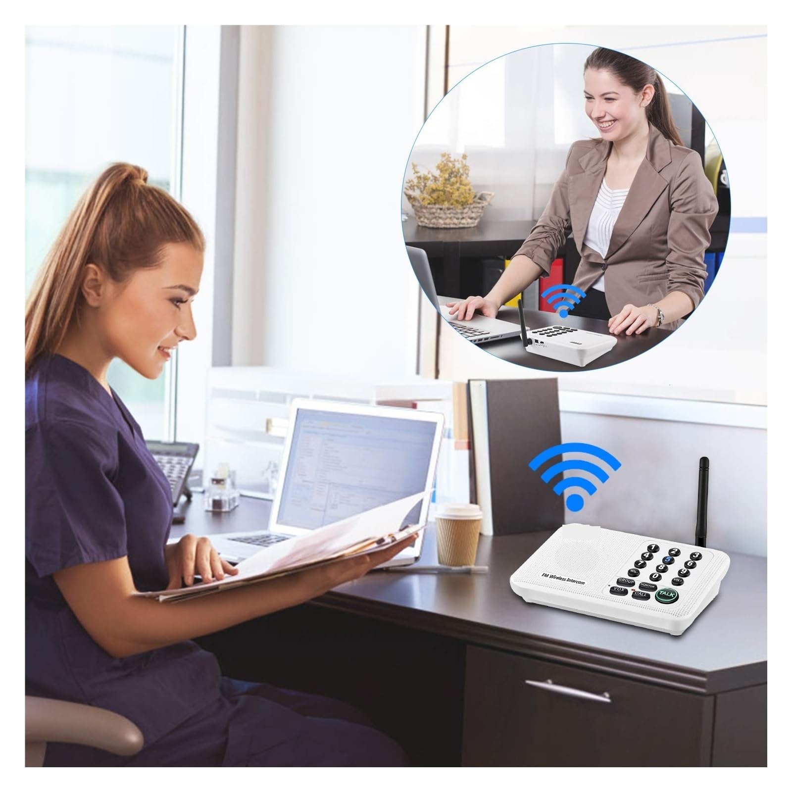 Citofoni wireless per la casa One Piece 5820Feet Range FM Wireless Home Intercom System for House Business Office Room To Room Communication Intercom System(WL666-2BK)