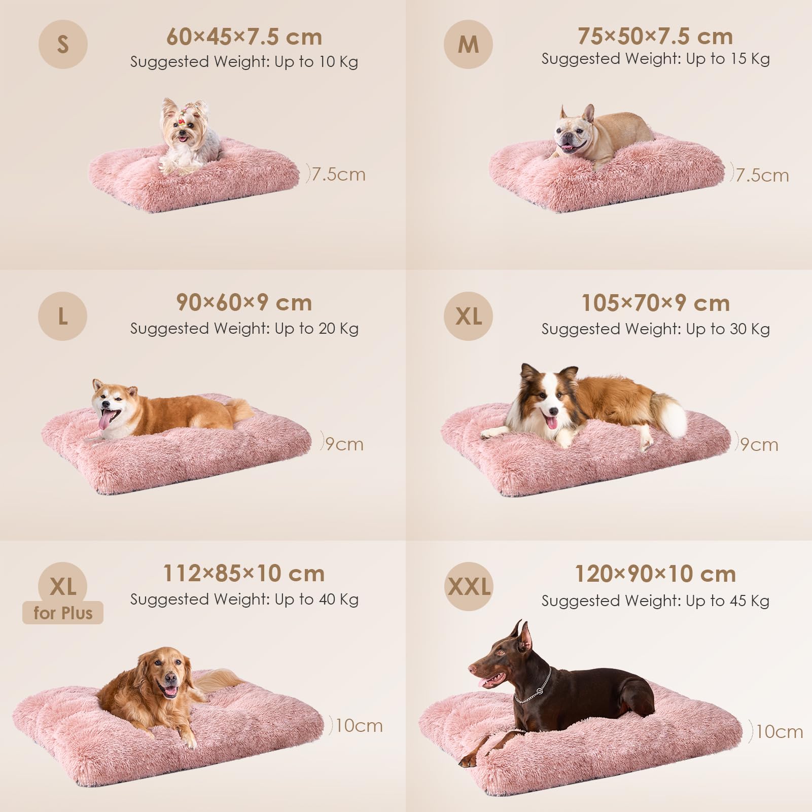 EHEYCIGA Cuscino per Cani Taglia Media, 75Lx50W cm Cuscino Cane Morbida lavabile, Morbido e Confortevole Letto per Cani a Pelo Lungo, Rosa