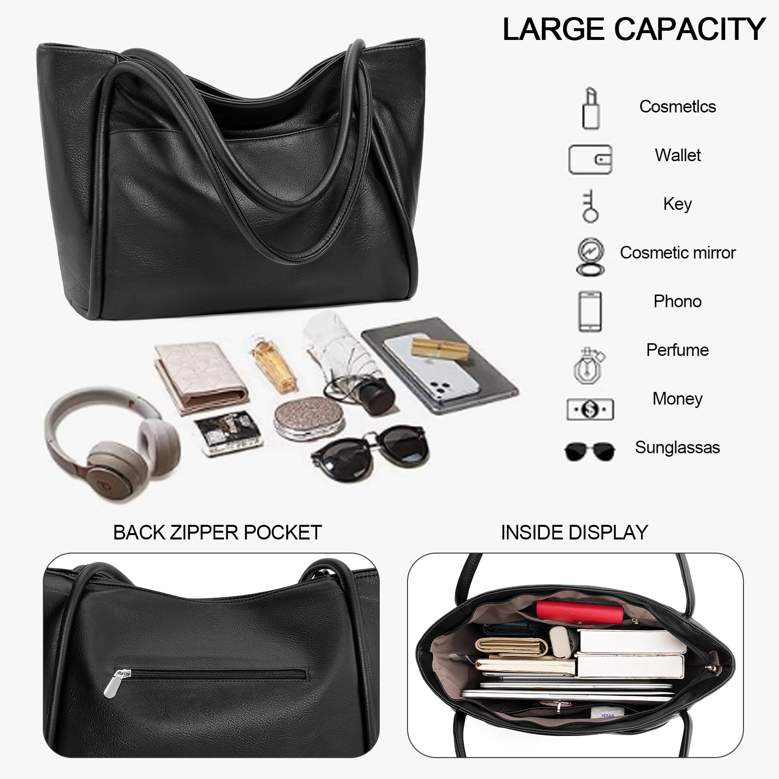 GAEKEAO Borse Tote Donna, Borse a Spalla Tracolla Donne Grande, Vegana Borse a Mano Con Cerniera e Tasca Interna per Lavoro, Scuola, Shopping, Viaggio