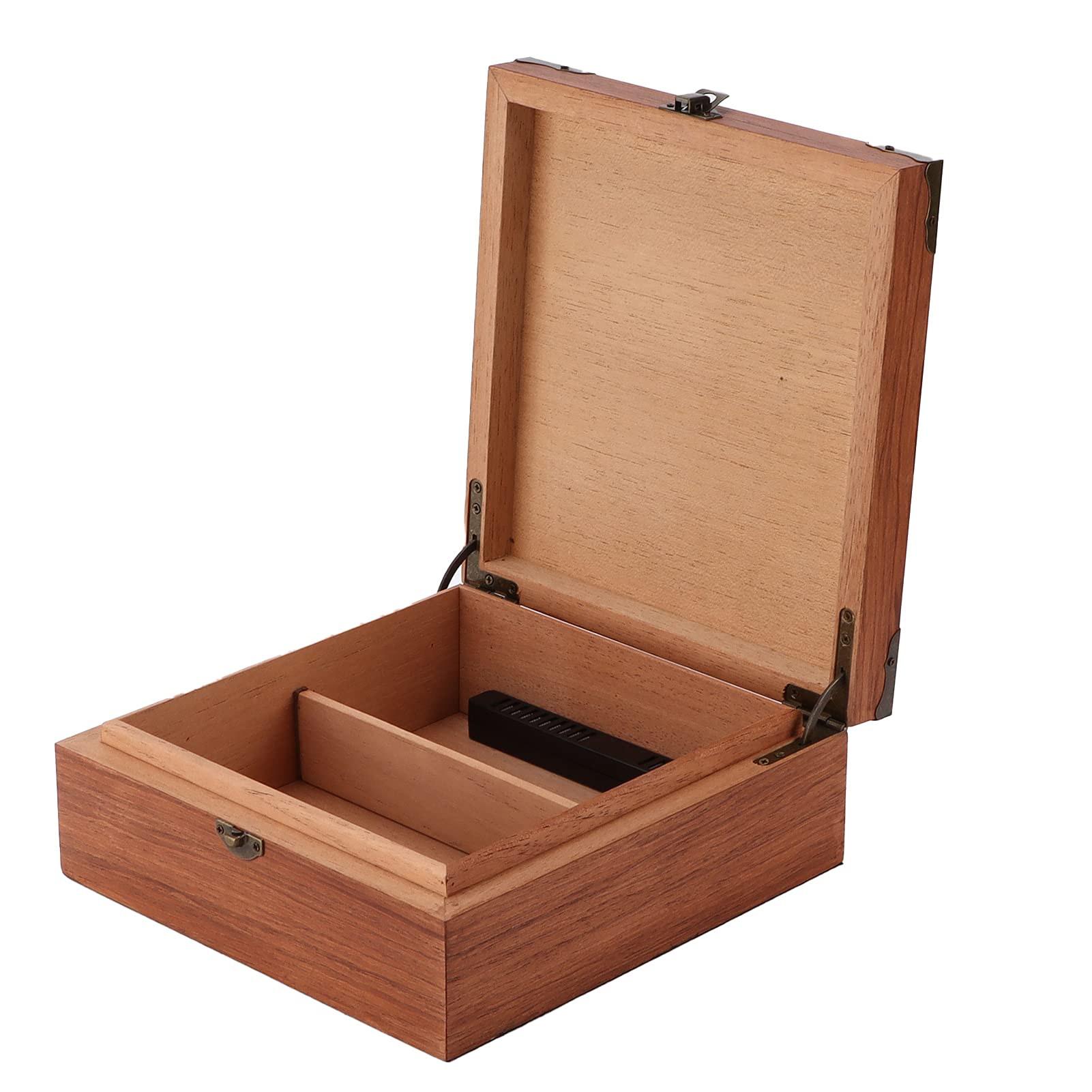 Bewinner Humidor Biurkowy z Blatem ze Szkła Hartowanego, Ręcznie Robionym Pudełkiem Po Cygarach z Hiszpańskiego Cedru z Nawilżaczem, przegrodą i antypoślizgową podstawą
