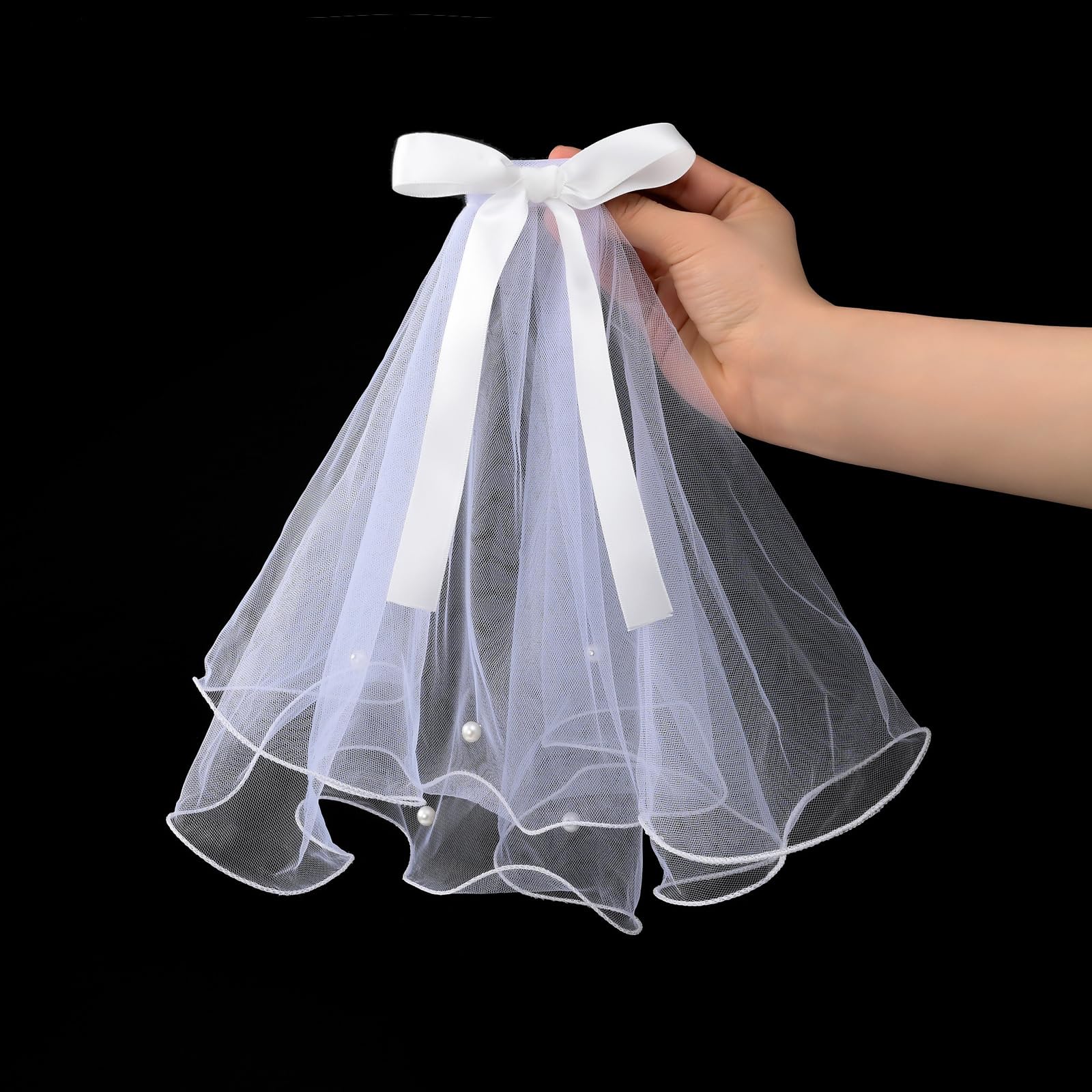 Golden Apple Dog Veil with Pearl Bow Hair Clips Bridal Pet Headdress for Valentine's Day Wedding Party Costume - Image 2