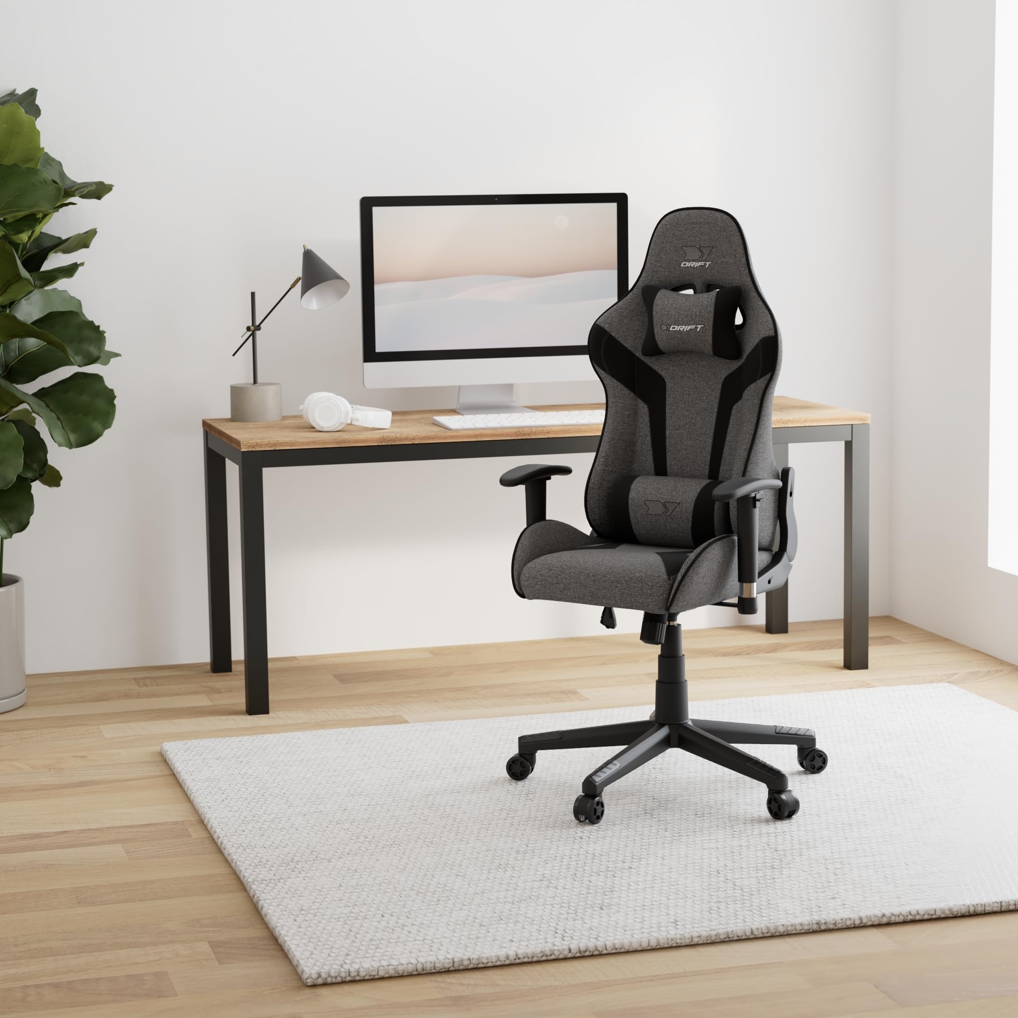 DRIFT Gaming Chair DR90 -DR90DGB - Fotel do gier, oddychająca tkanina, tapicerowane podłokietniki 2D, wzmocniona nylonowa podstawa, tłok klasy 4, pochylenie, poduszka lędźwiowa/szyjna, szary/czarny