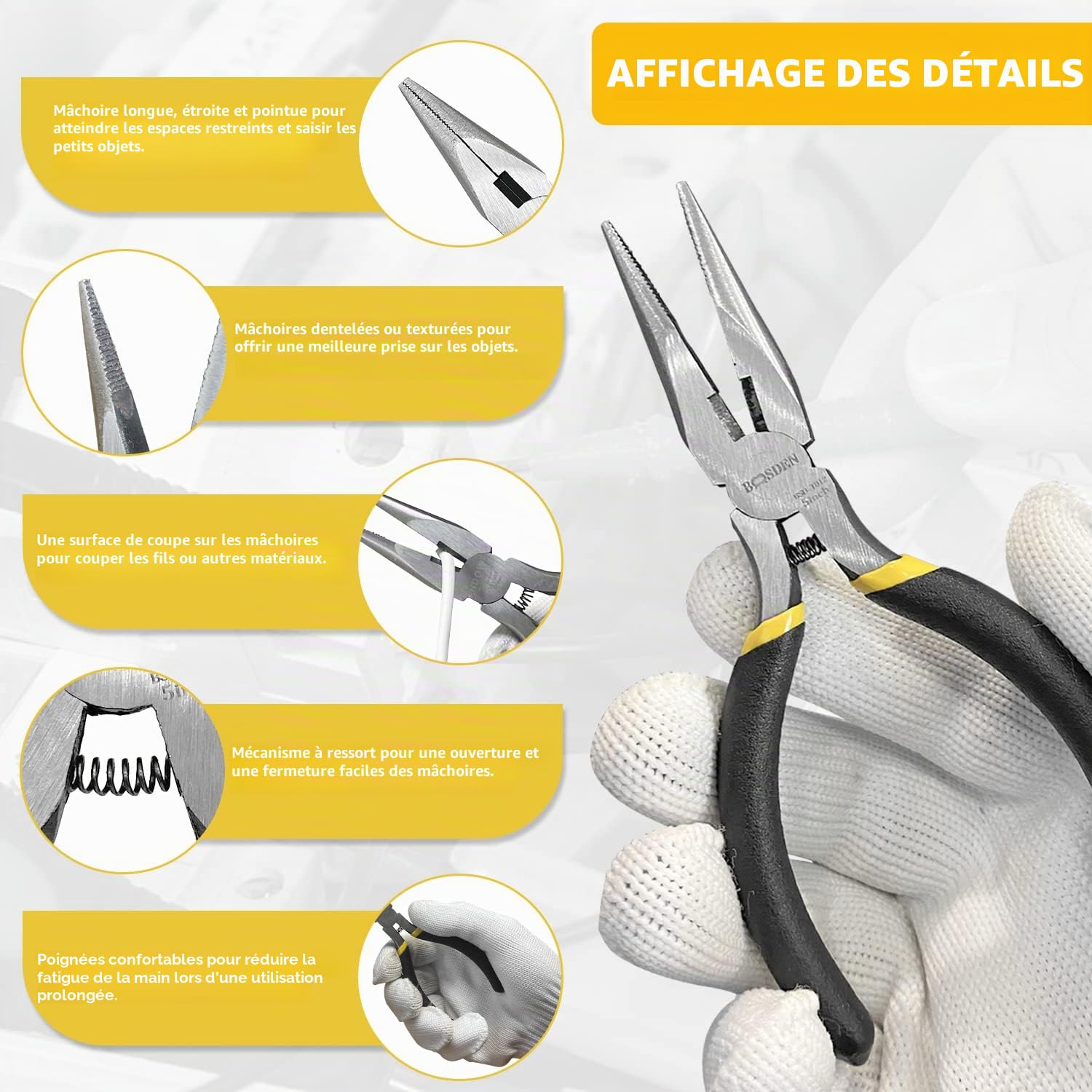 BOOSDEN Mini Pince à Bec long,127mm, Ensemble de Pinces à Bijoux, 5 paquets, Pince bricolage, Mini pince à long bec avec coupe-fil pour la fabrication de bijoux et le bricolage | Fabrication de bijoux, à ressort, électronique, mini pince à nez aiguille av