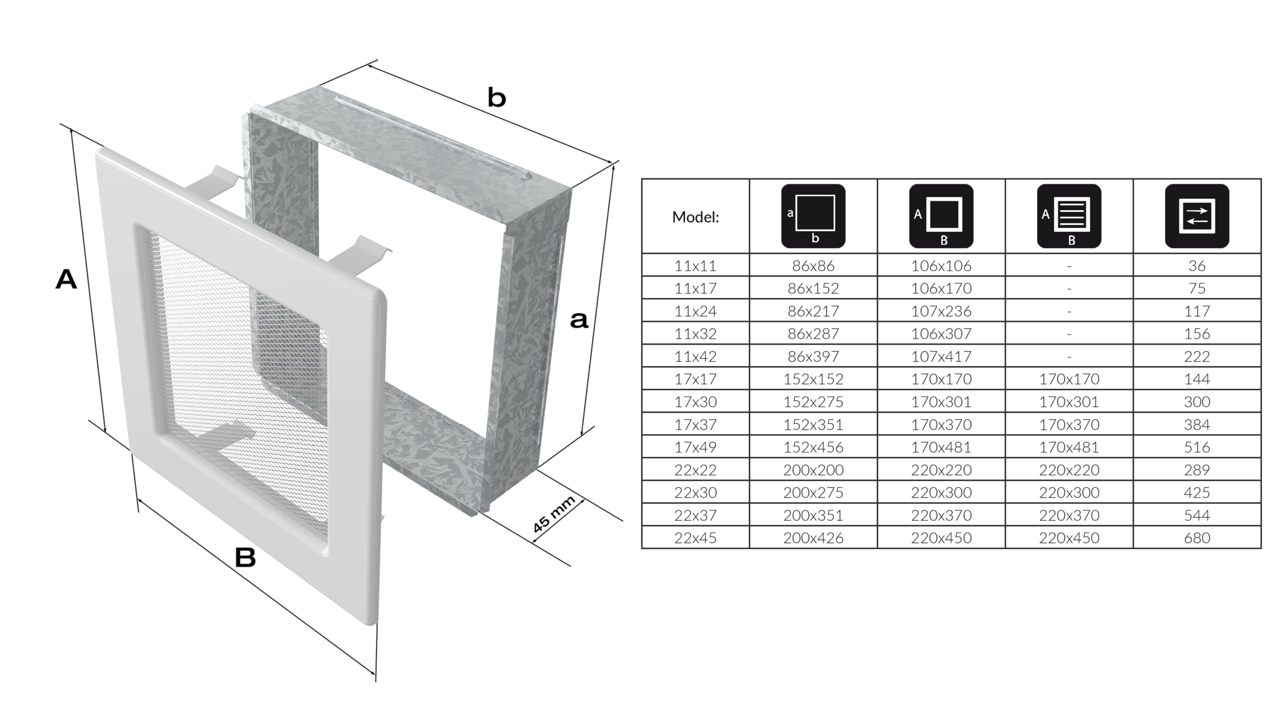 KRATKI Rejilla de ventilación 11x42 negro