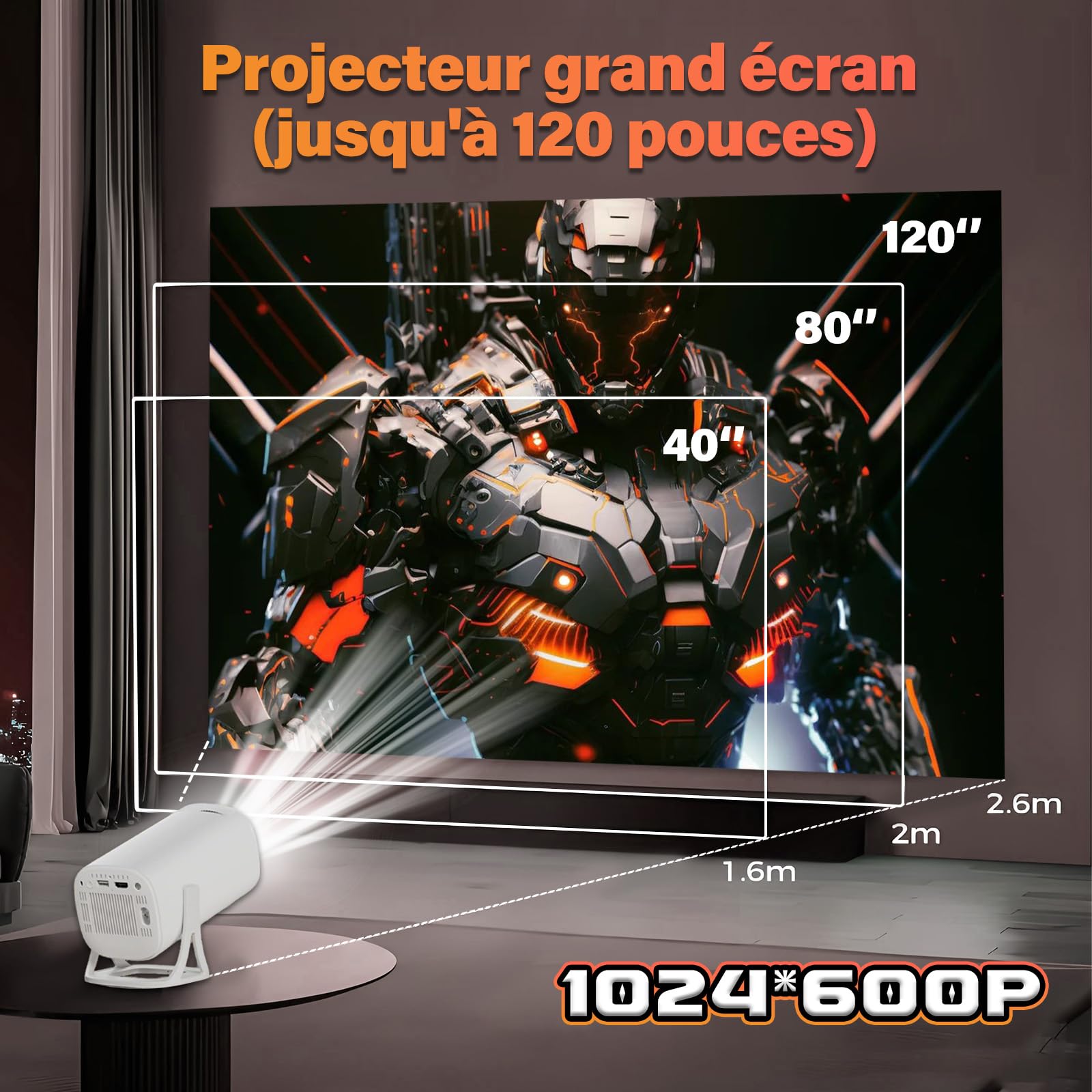 S40 Mini Projecteur Video avec WiFi & Bluetooth,Android 11 Videoprojecteur Portable Rotation de 180°,1024x600P,Retroprojecteur Compatible avec Smartphone/Ordinateurs Portable/TV/Enceinte (160 Lumen)