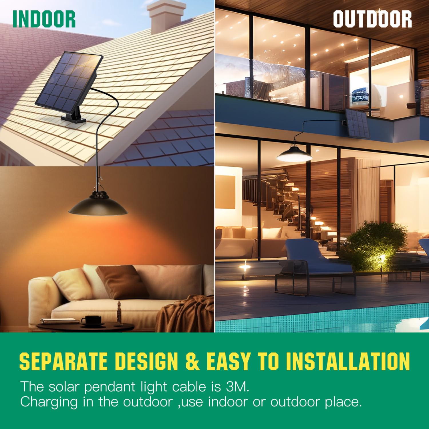 Aigostar - Luz solar exterior con mando a distancia,batería de gran capacidad y resistente al agua IP65, regulable, Lámpara de techo solar con cable de 3 m para jardín/interior/exterior