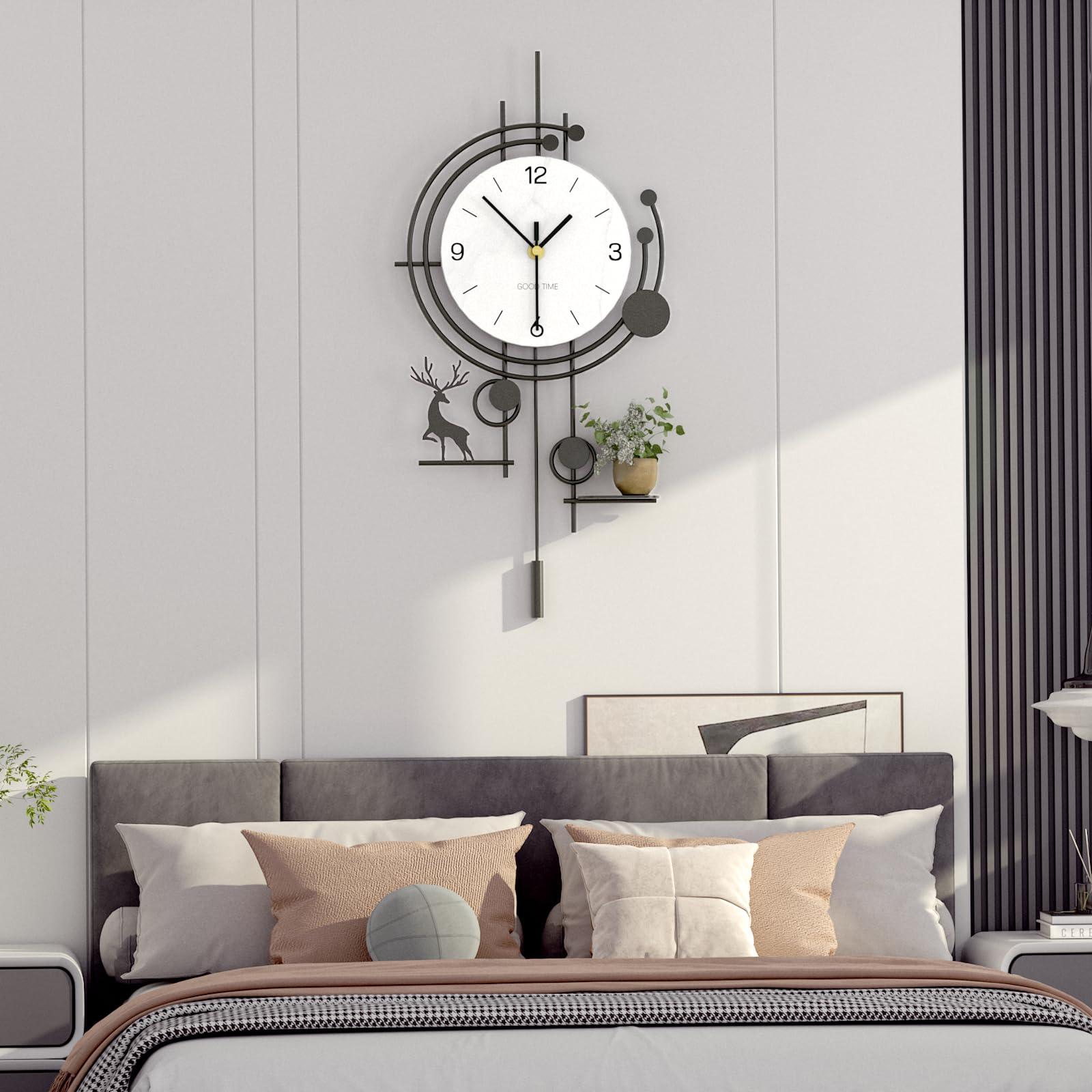 Modern Nordischer Stil Wanduhr Kreativ Minimalistisch Dekorative Wanduhren Leise ohne Tickgeräusche Batteriebetrieben Pendeluhr Mit Ablage für Wohnzimmer Schlafzimmer Büro Küche, 36 * 72 cm
