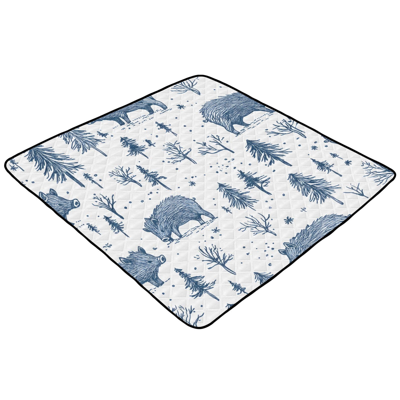 BOESI Doodle Boar and Tree Baby Play Mat, 50“ X 50” Washable Folding Crawling Mat, Baby Floor Mat, Soft, Thick, Non-Slip