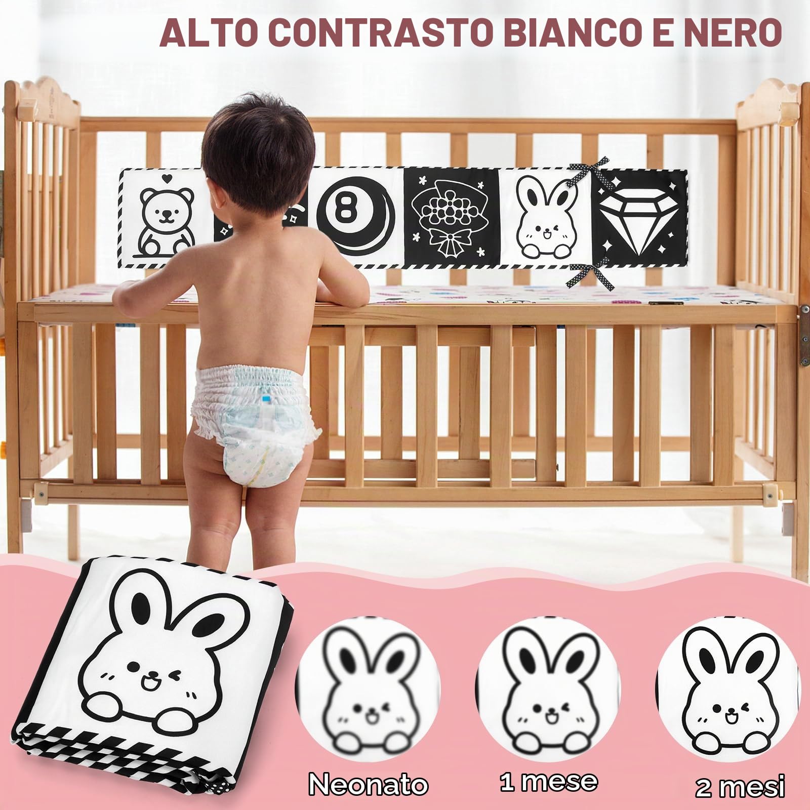 Regalo neonato, set regalo per ragazze, libro sensoriale, coperta, calzini fasciatoio, sonaglio, bavaglini, biglietti miliari, regalo per la nascita, baby shower (tema rosa coniglio)