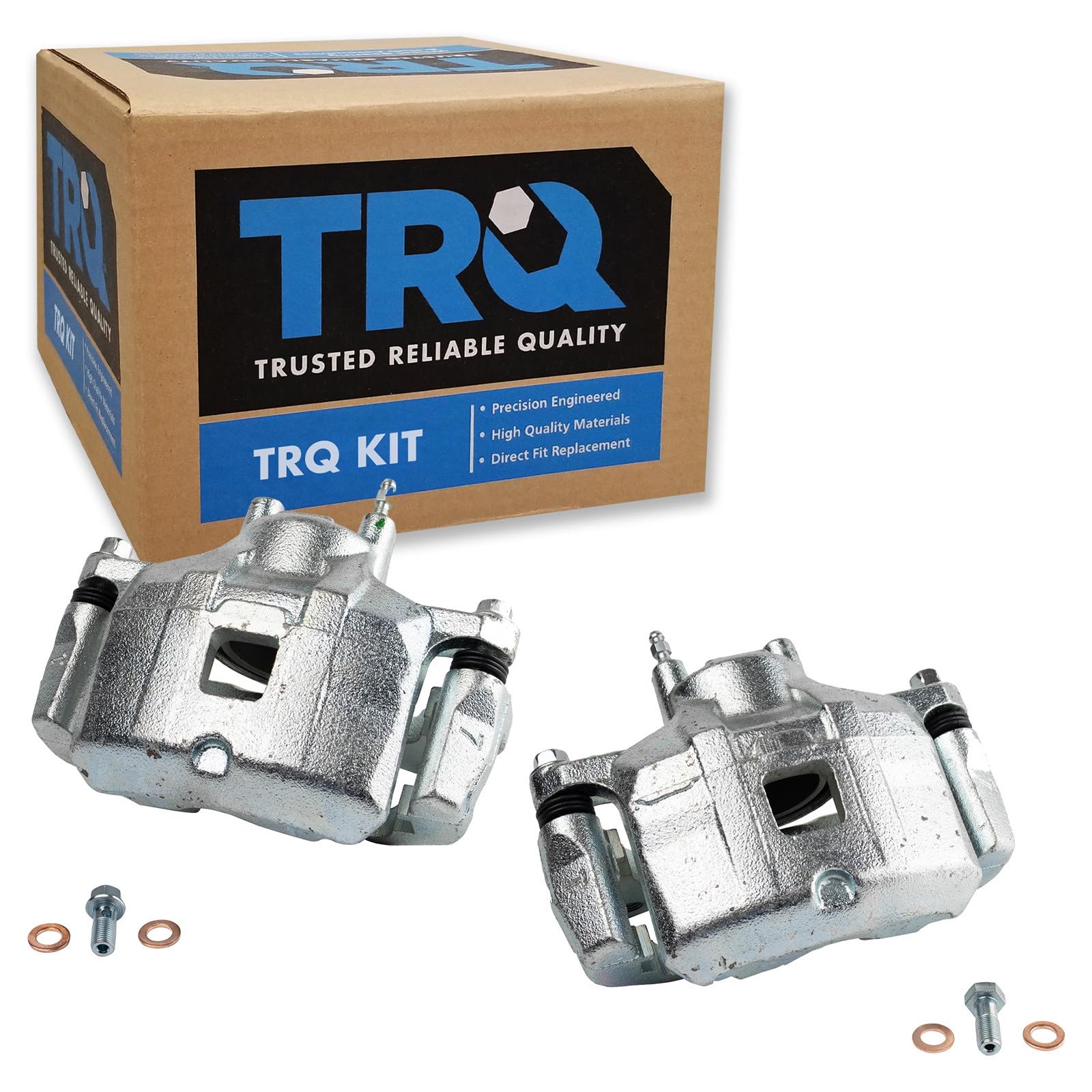 TRQ Front Brake Caliper Set Zinc Coated Brackets Hardware