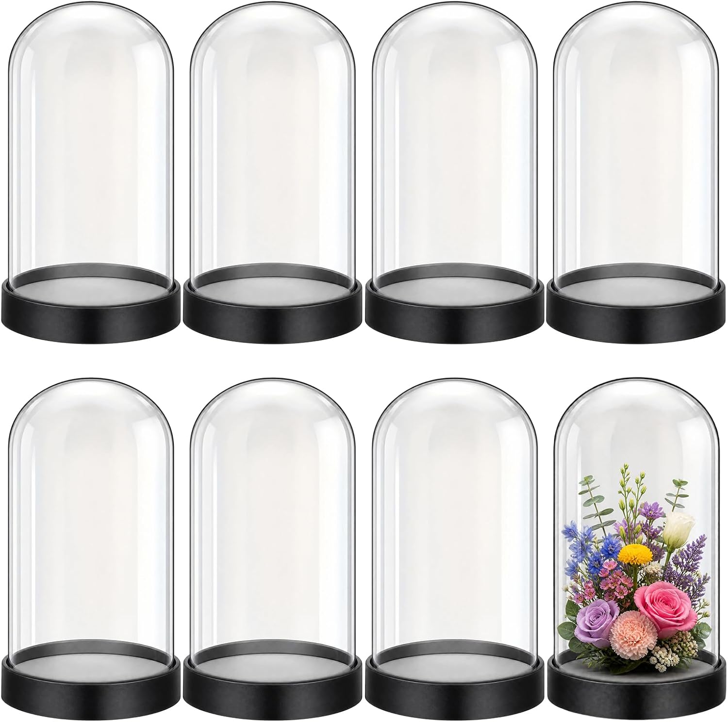 7 Pieces Clear Plastic Dome with Base, Transparent Cloche Bell Jar for Tabletop Display & Home Decoration