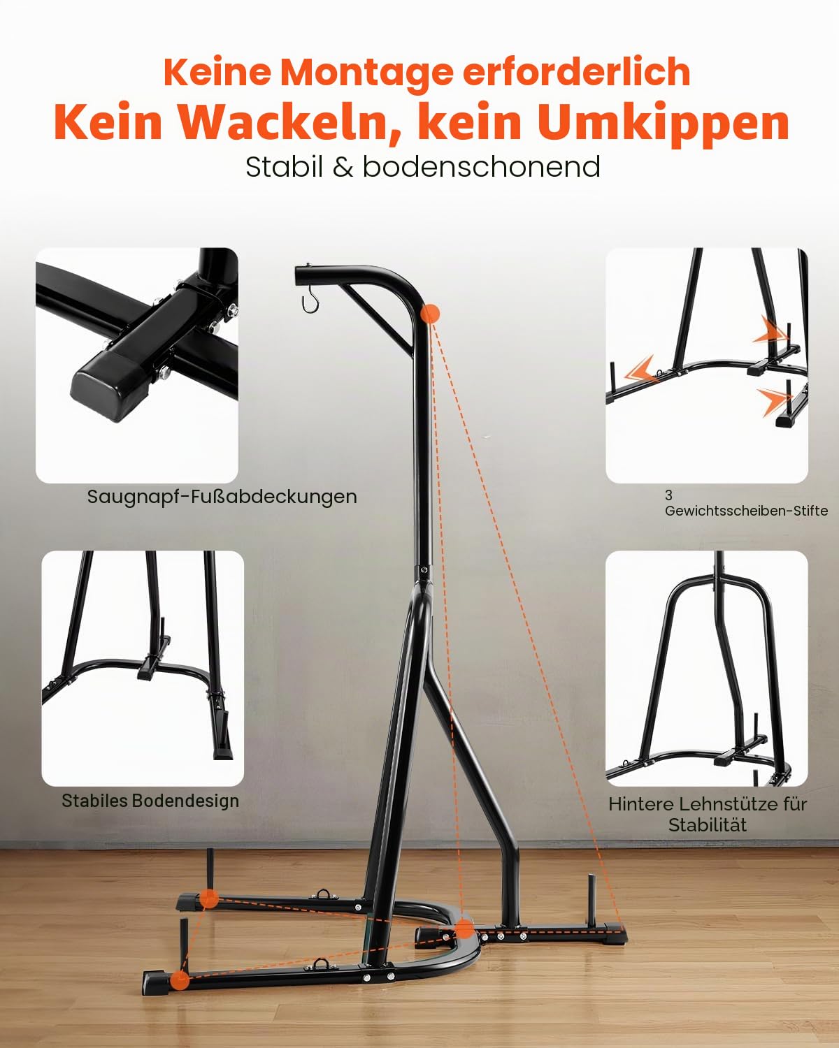 VEVOR Boxsack-Ständer, Stahl, strapazierfähig, Trainingsgerät, höhenverstellbar, mit beschwertem Boden, hält bis zu 63,5 kg, freistehender Sandsackständer für Zuhause, Fitnessstudio, Fitness
