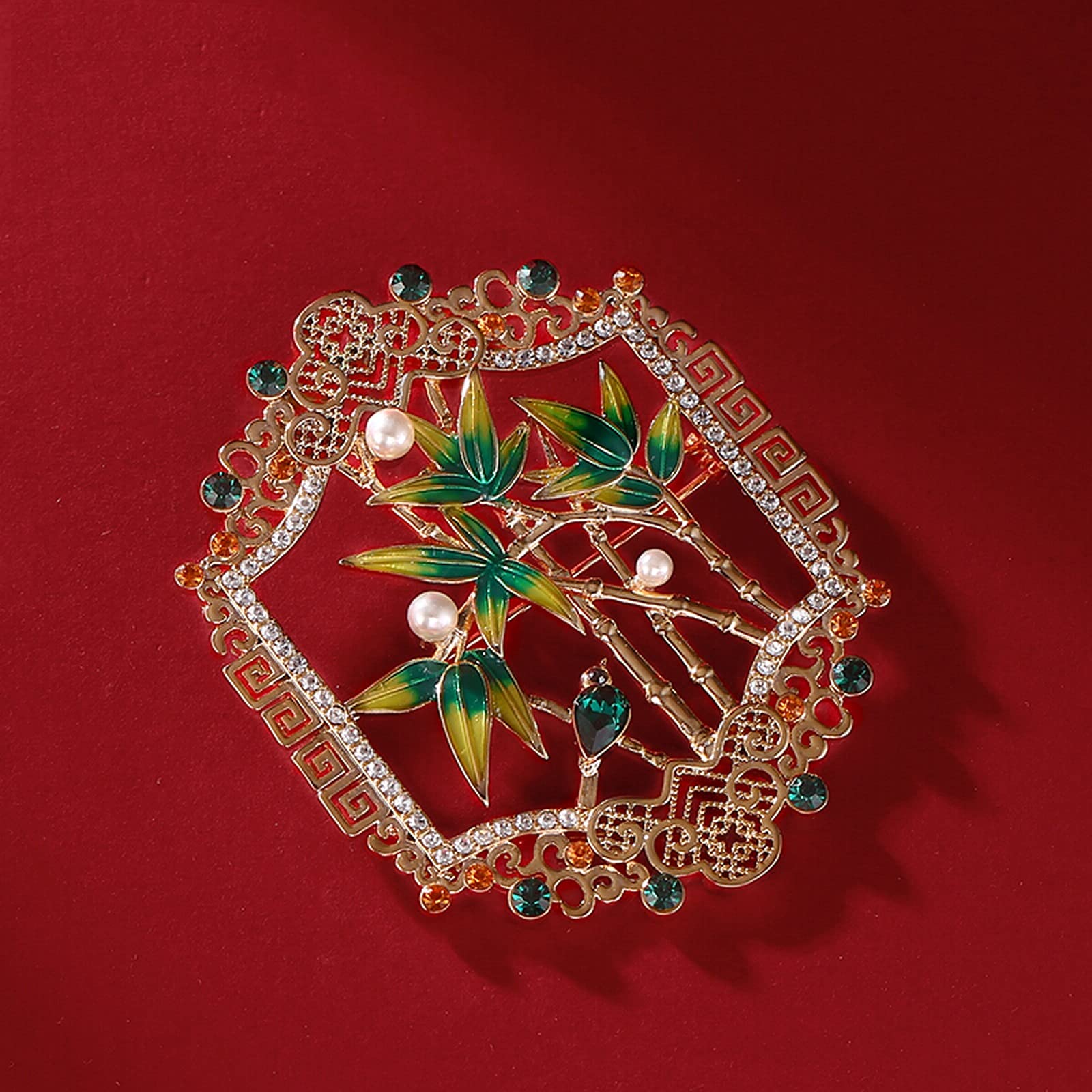 RWRAPS Mujeres Broche Pin Elegante Único Verde Bambú Broche Solapa Bufanda Ropa Ramillete Damas Cumpleaños Boda Accesorio de Baile Joyería Broches Decorativos exquisitos