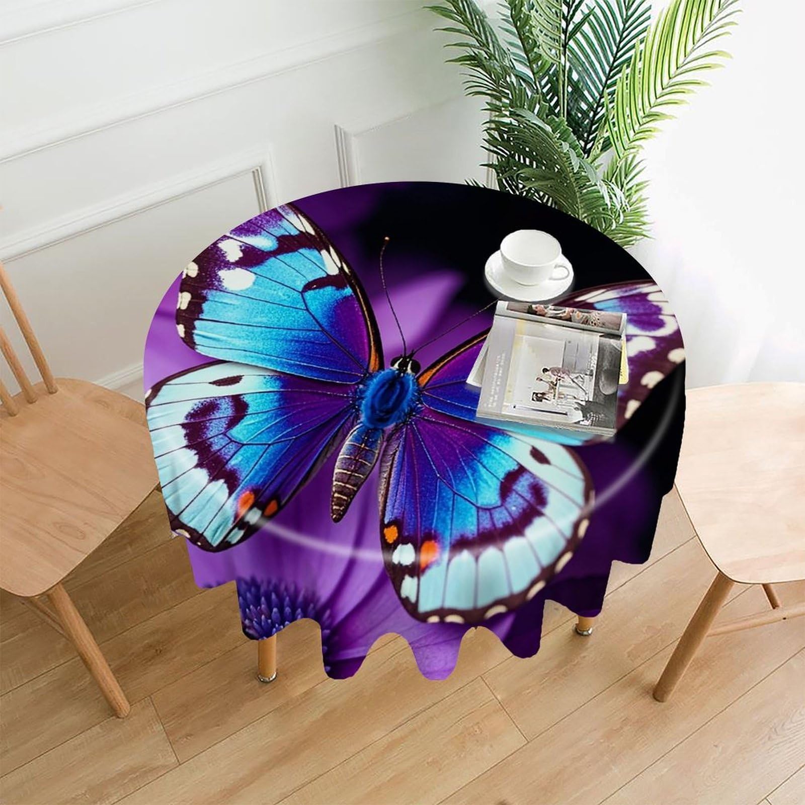 FekiLoot Blue Purple Butterfly Tablecloth Decorative Round Table Cloth Wrinkle Resistant Washable Circle Table Cover Round Tablecloth for Picnic Party Camping Dining 60 Inch