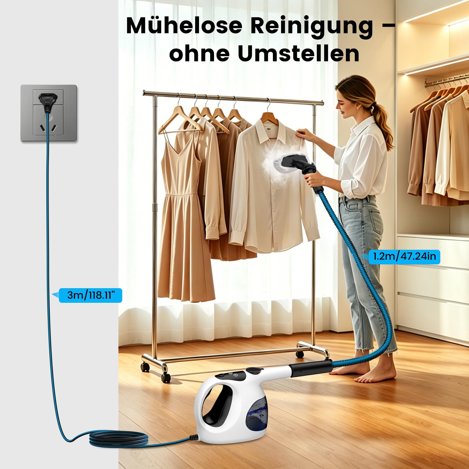 Granarbol 1200W Profi Dampfreiniger Handgerät, 400ML Leichtgewicht-15s Heizung Handdampfreiniger für alles mit 10 Zubehörteile, Steam Cleaner Entfetten für Bad, Küche, Boden, Fenster, Polster