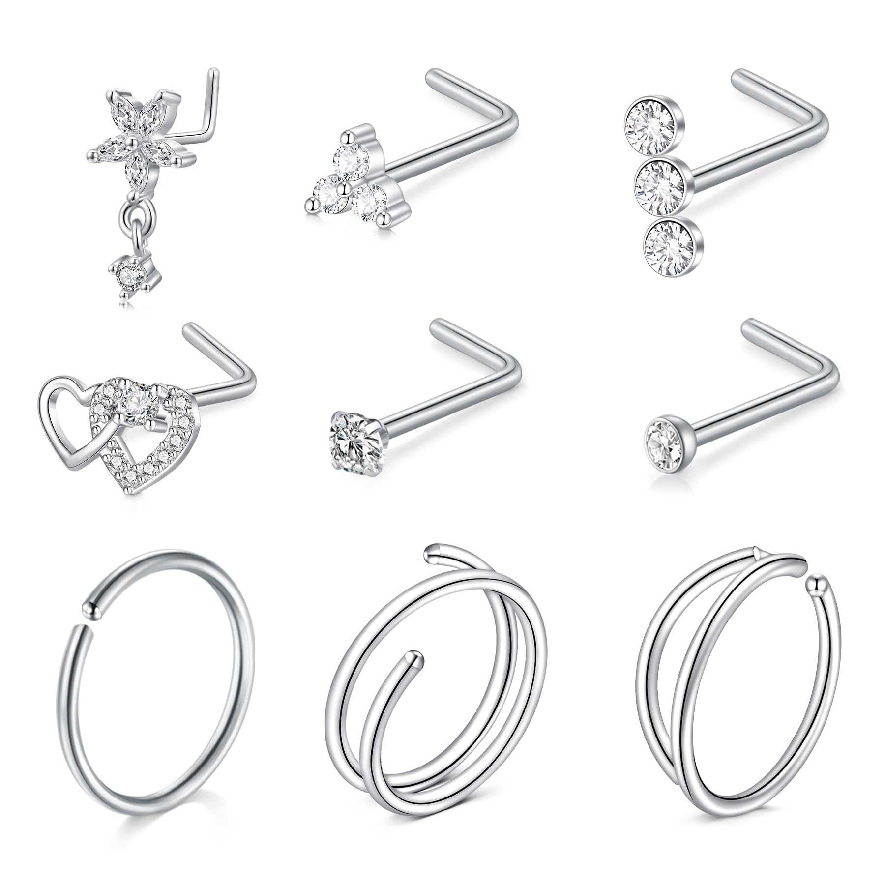 LAURITAMI Pendientes Piercing Nariz de Acero Quirúrgico Perno Curvos 20G 7 mm Tornillo Espiral L Forma Opal CZ Estilos Joyas — view 9