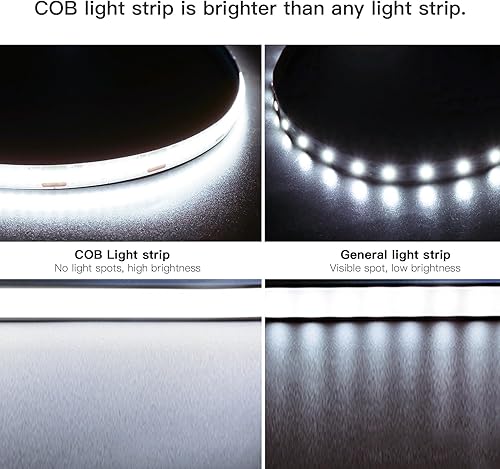 Miniatura 2 de Tira de luces LED inteligentes de 16.4 pies, color blanco, tira de luz LED COB regulable de 6000 K, tira de luz LED COB de 24 V, funciona con Alexa