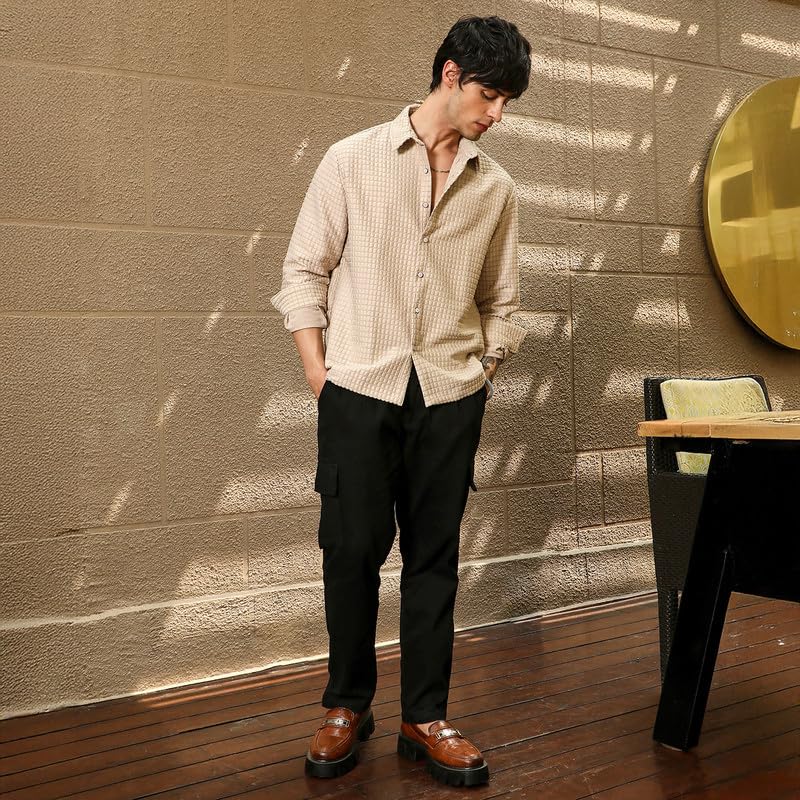 Image of CAHOOT Men's Oversized Shirt Casual Wear | Lapel Collar | Long Sleeve | Button Closure | Oversized Shirt Crafted with Comfort Fit for Everyday Wear