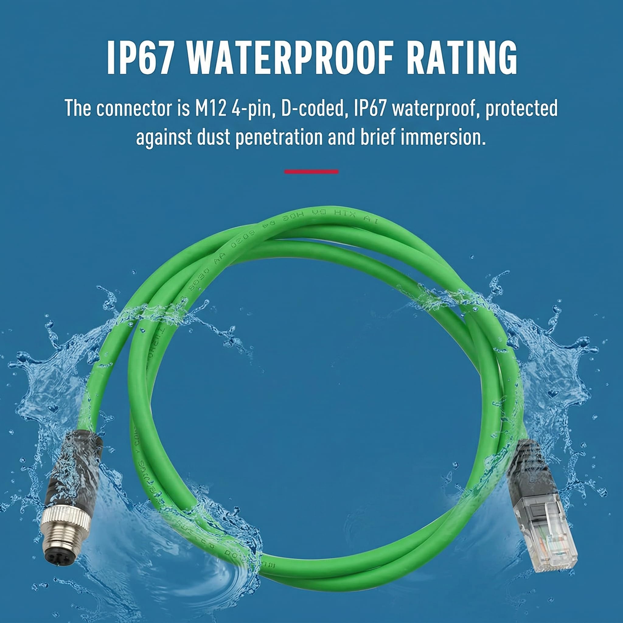 Câble Ethernet Industriel Cat5e Haute flexibilité en PVC, connecteur mâle M12 D-Code 4 Broches vers fiche RJ45, pour Applications d'automatisation (8M, Green)