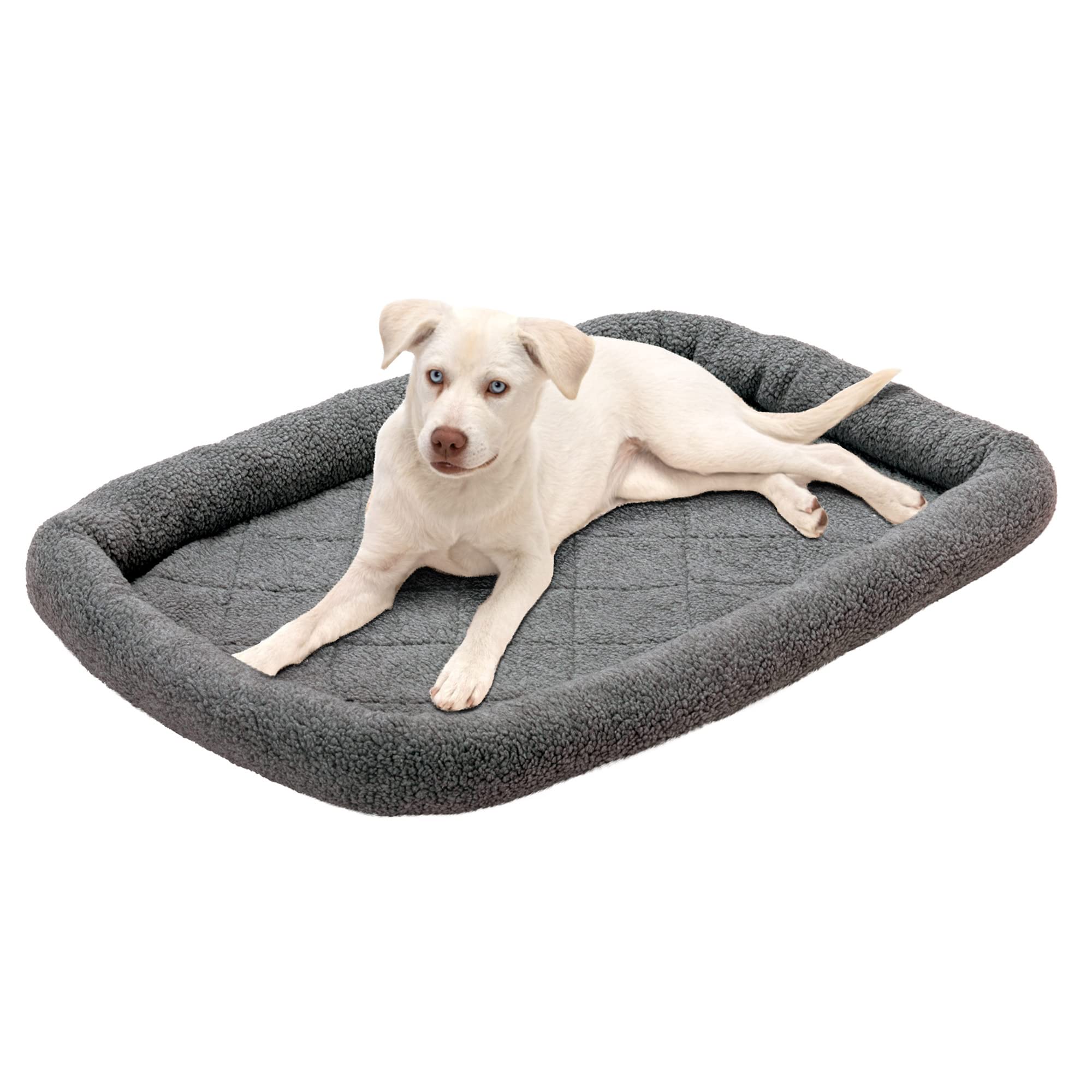 Furhaven Dog Bed for Large/Medium Dogs, 100% Washable, Sized to Fit Crates - Sherpa Fleece Bolster Crate Pad - Gray, Large