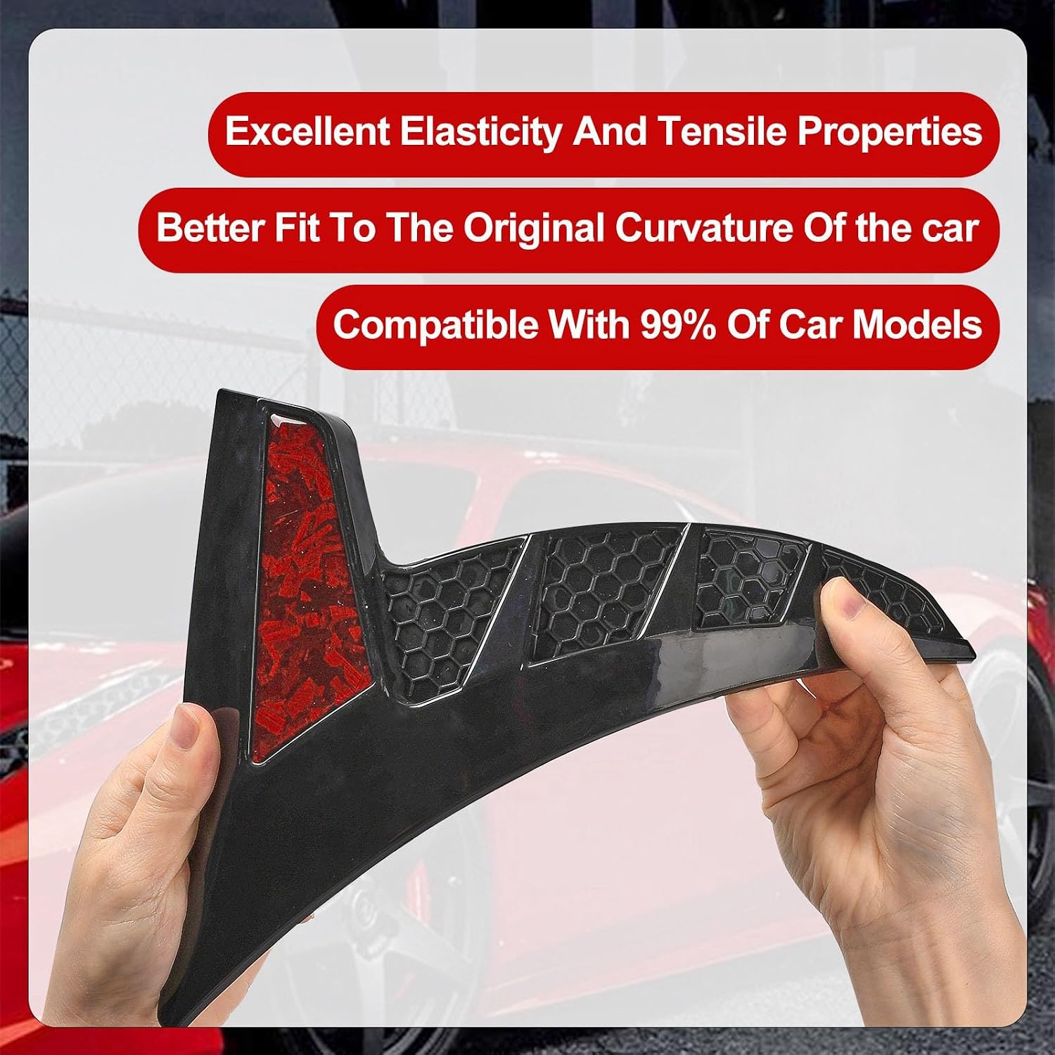 XhuangTech Car Fender Side Vent Stickers, 2PCS Carbon Fiber Air Vent Trim Cover, Hood Side Outlet Air Flow Spoiler Decorative Exterior Accessories, Glossy Black Shark Fin Intake Hole Grille (Red)