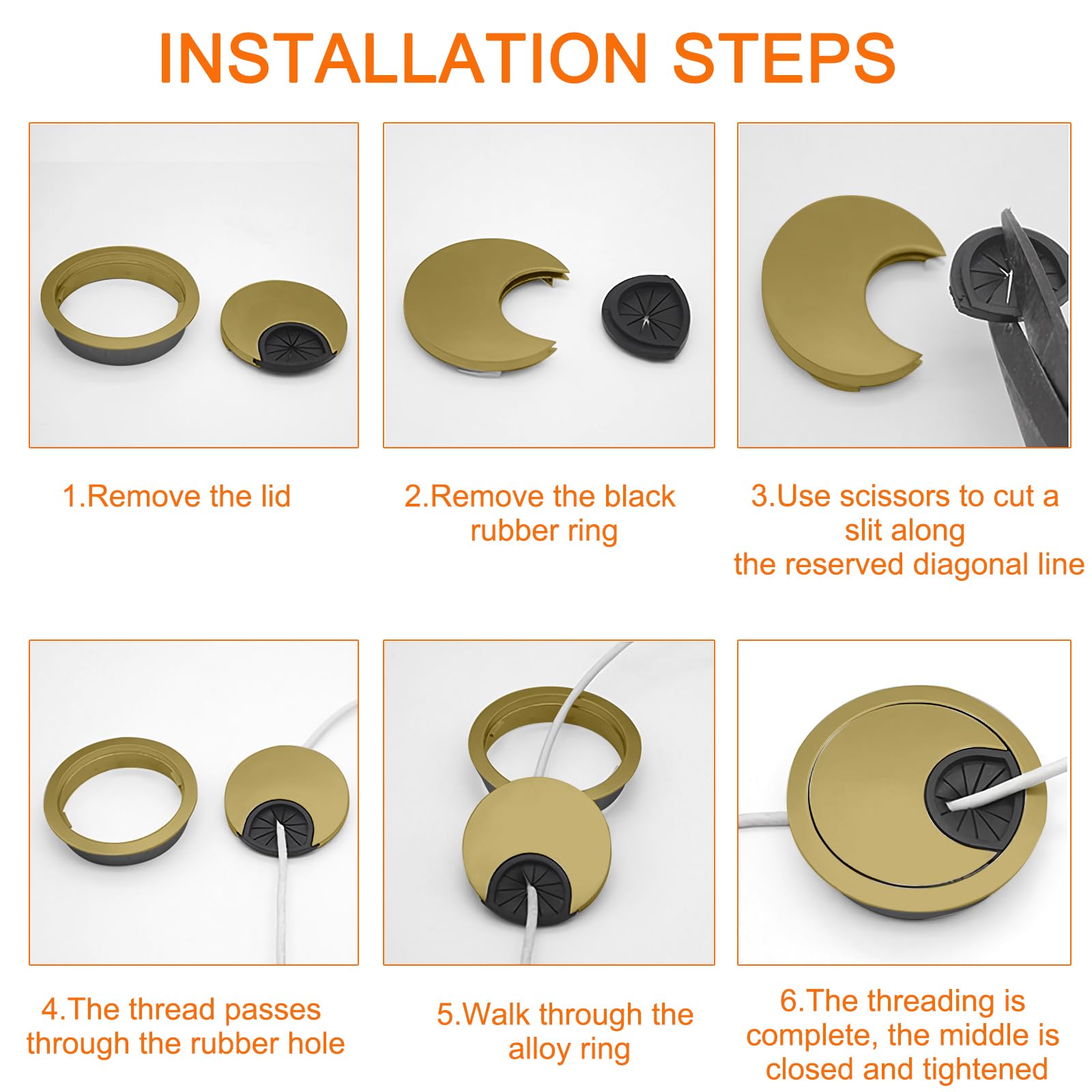 2 Pcs 60mm Desk Cable Grommets, 60mm Bronze Desk Grommet, Zinc Alloy Desktop Cable Hole - Image 3