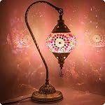 Lampe marocaine turque avec base en bronze - Yarra Decor 3 Options de couleurs Cygne à la main collier Tiffany Mosaic lampes de lit en verre pour chambre (LED Ampoule incluse)(1)…