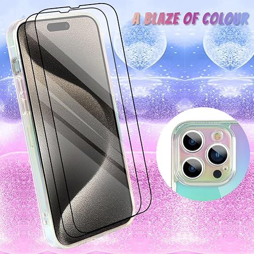 Miniatura 2 de Bonoma Funda compatible con iPhone 15 Pro Max, funda de lujo con cristal iridiscente florescente con cristales iridiscentes, protector de cámara + 2