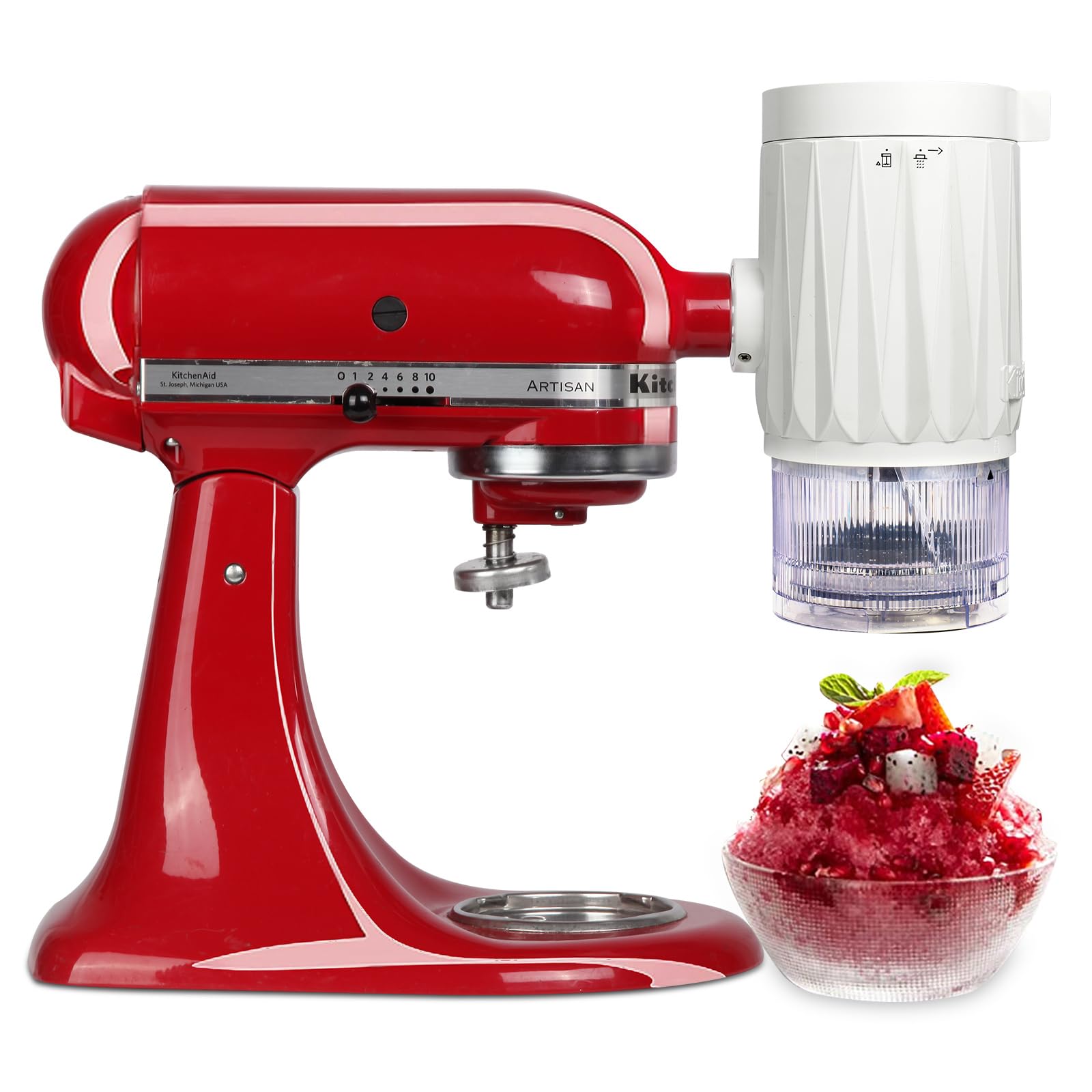 Rasiereis-Aufsatz für Kitchenaid Standmixer, Rasiereis und Schneekegel-Aufsatz für Kitchenaid mit 10 Eisformen, Weiß