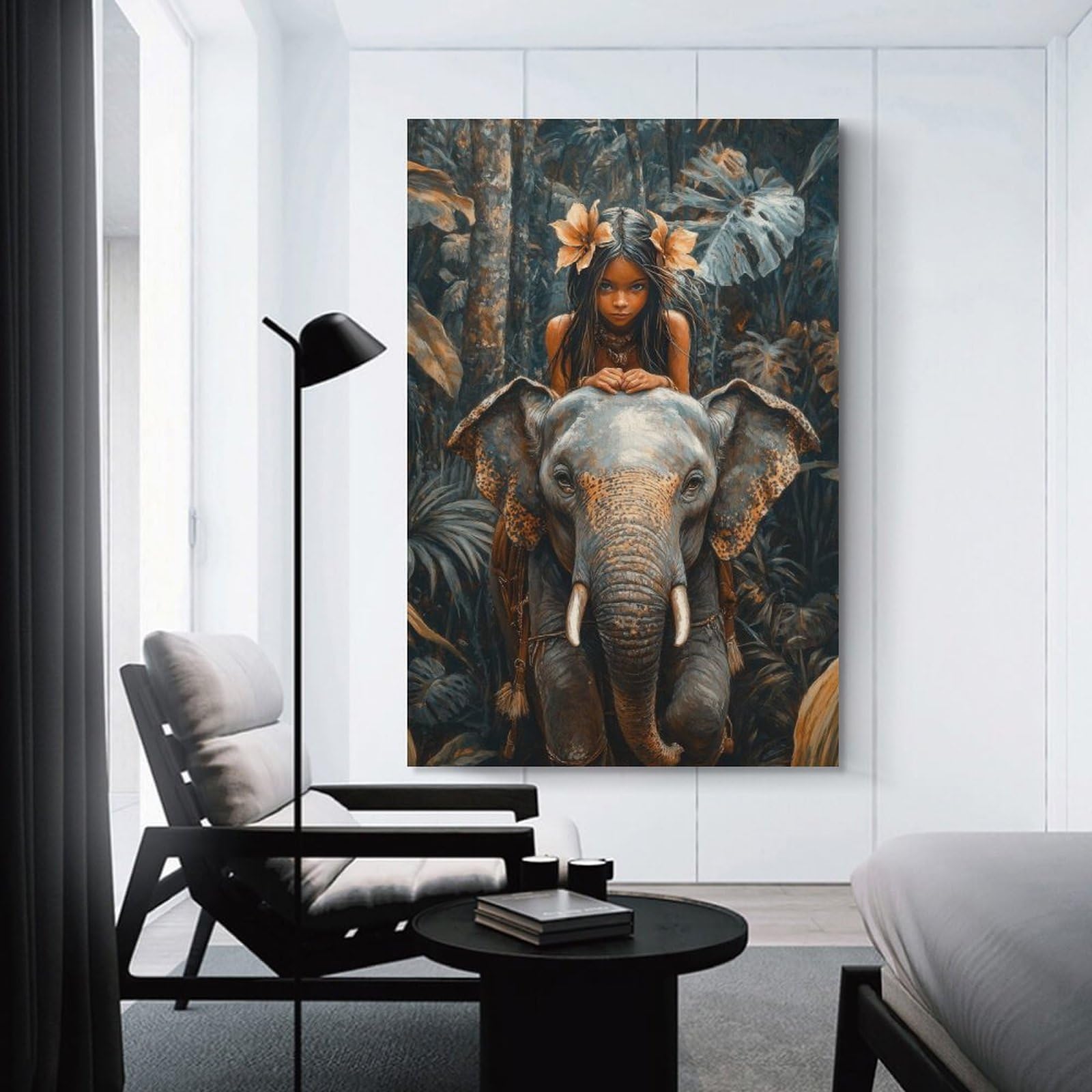 Junmoney Girls Unframe-Style-1 Hanging Wall Art Jungle And Elephant, 20X30inch(50X75cm), For Entryway, Lounge Links Or Small Walls, A Neat Decor Update For Hallways