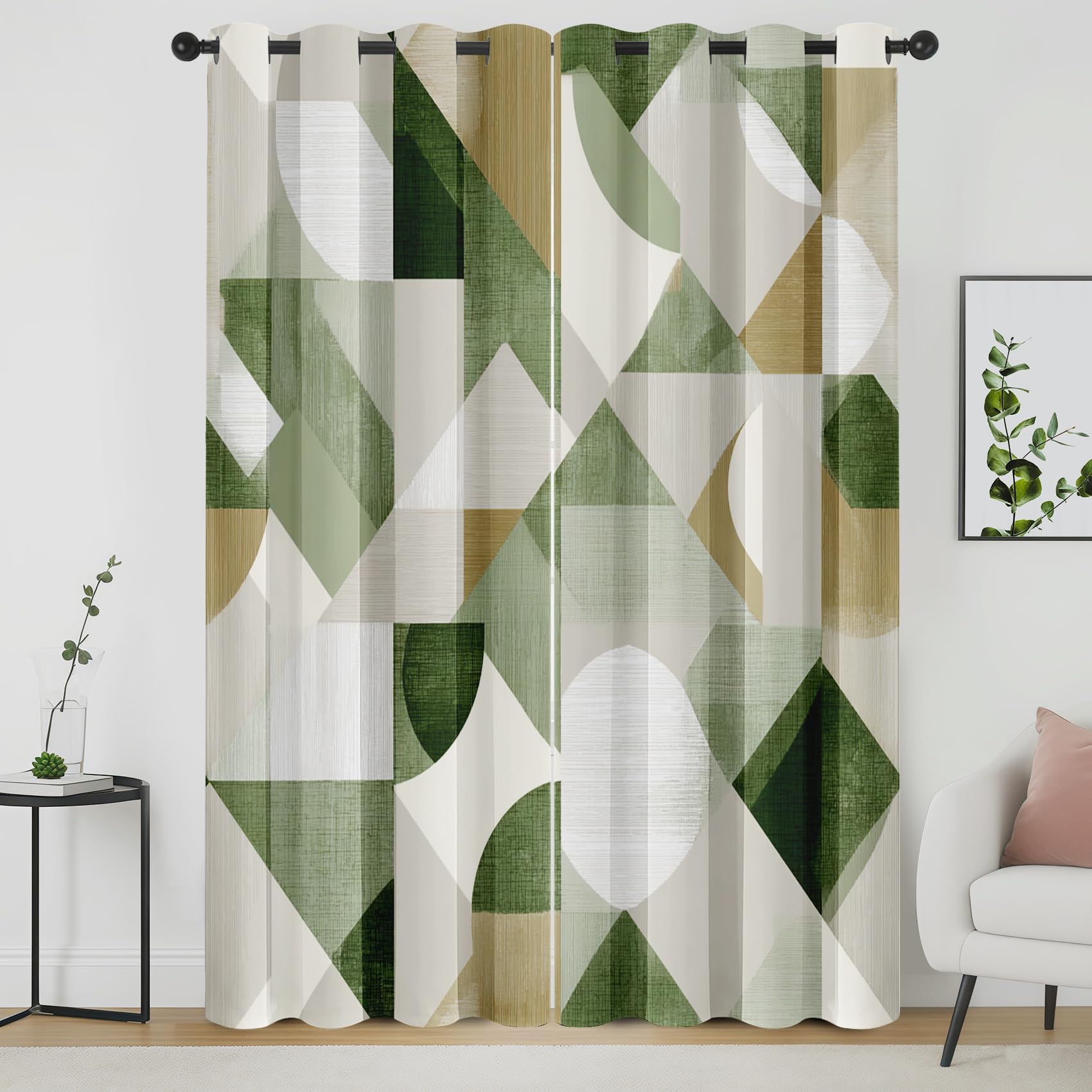 Rideaux isolants pour bloquer la lumière et le froid motif géométrique vert sauge