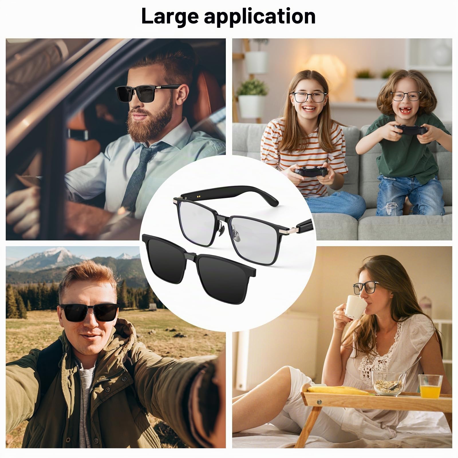 Lunettes Intelligentes, Lunettes de Soleil Bluetooth IA pour Hommes et Femmes avec Traduction en Temps