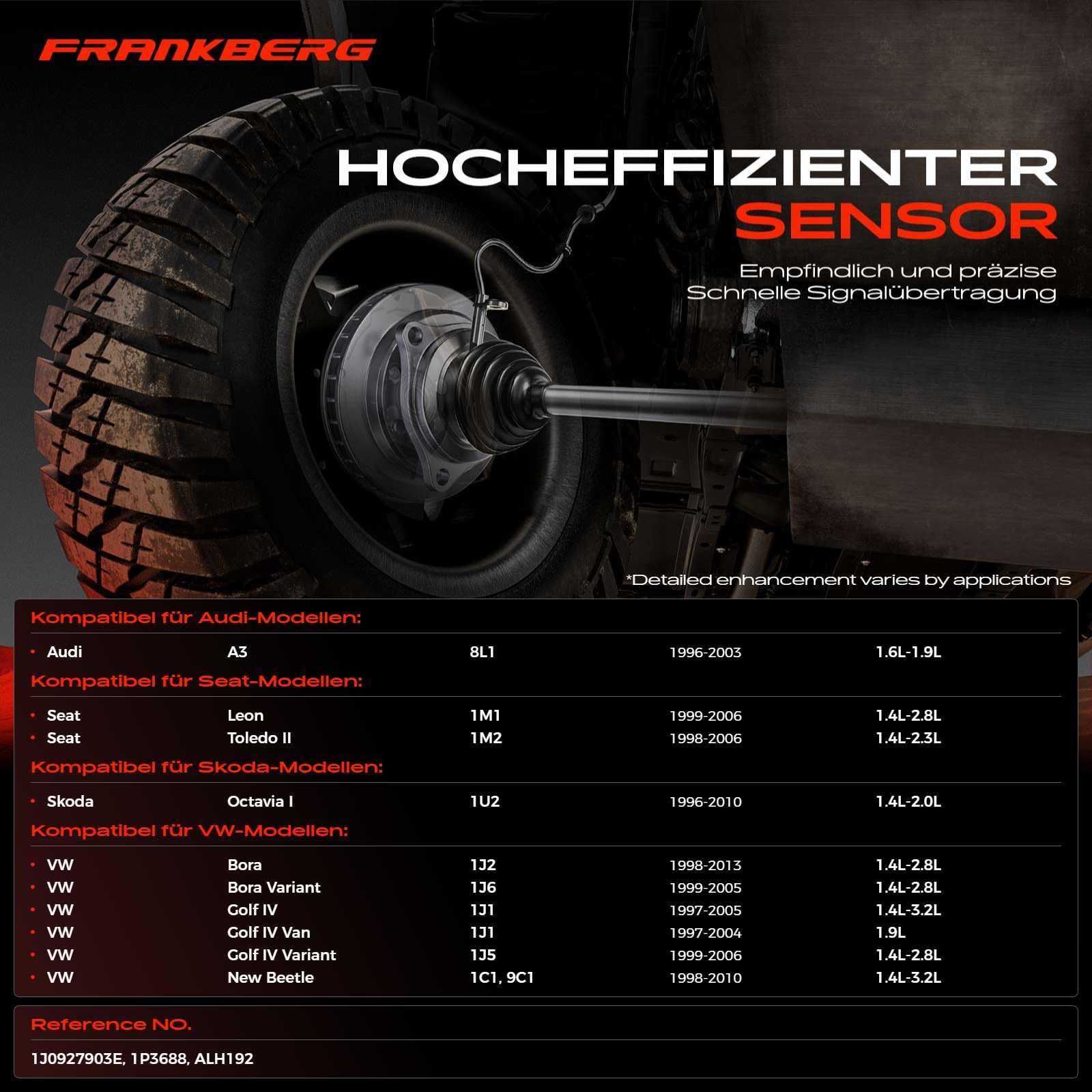 Frankberg 2x ABS Sensor 2-polig Vorne Links Rechts Kompatibel mit Golf IV 1J1 Octavi.a I Combi 1U5 A3 8L1 Bor.a 1J2 New Beetle 1C1 9C1 Replace# 1J0927903E