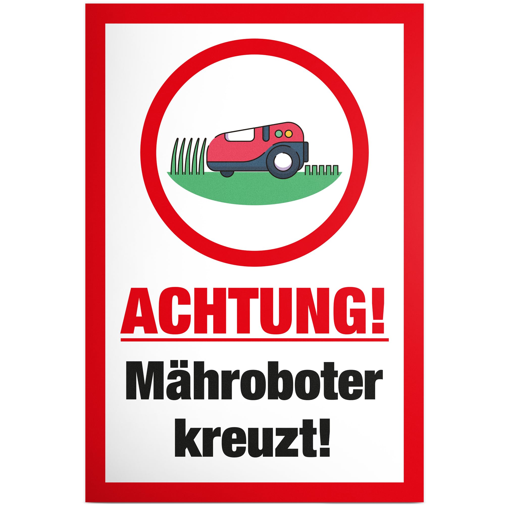 DankeDir! Mähroboter kreuzt - Schild 30x20 cm - Lustiges Hinweisschild für Garten und Rasenflächen - Gartenschild Wetterfest langlebig - Rasenmähroboter Rasenroboter