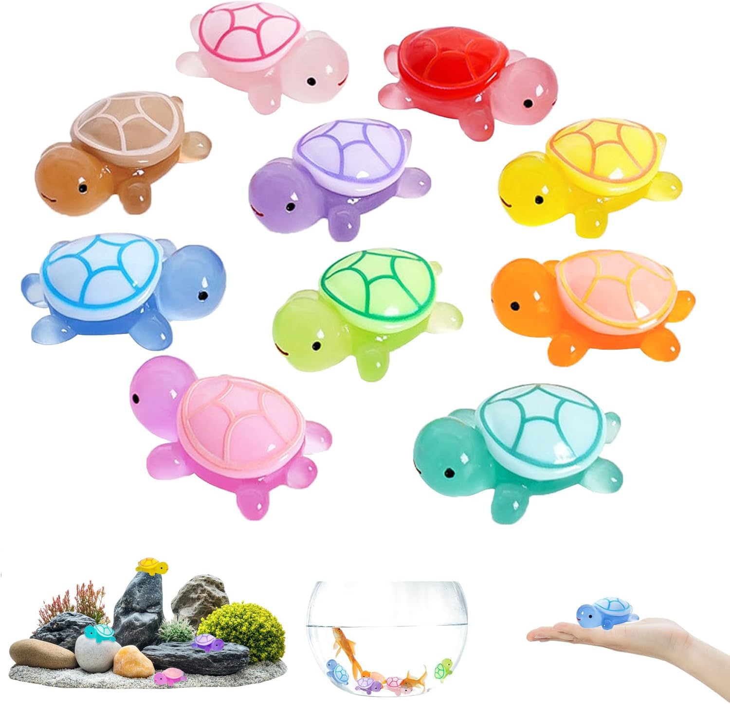 lrgnixs Mini Turtles,10 Pcs Luminous Resin Turtles Sea Animals Toys For Decor,Multicolor Turtle Toy Mini Resin Animals Figure,Tiny Turtles Figures for Home Garden Aquarium Dollhouse Decor