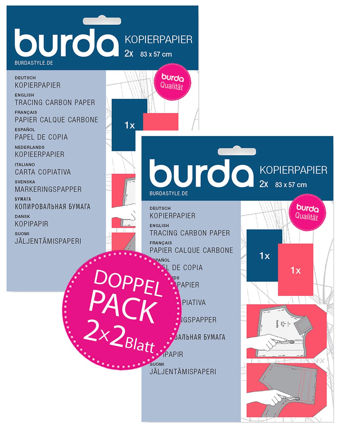 Burda Style - Papel para fotocopiadora (2 x 2 hojas, 83 x 57 cm), color azul y rojo