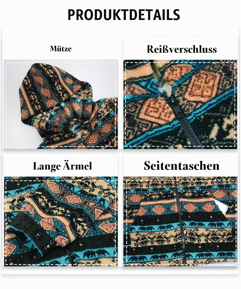 Winterjacke Damen Warm Fleecejacke Plüschjacke Kapuzenjacke