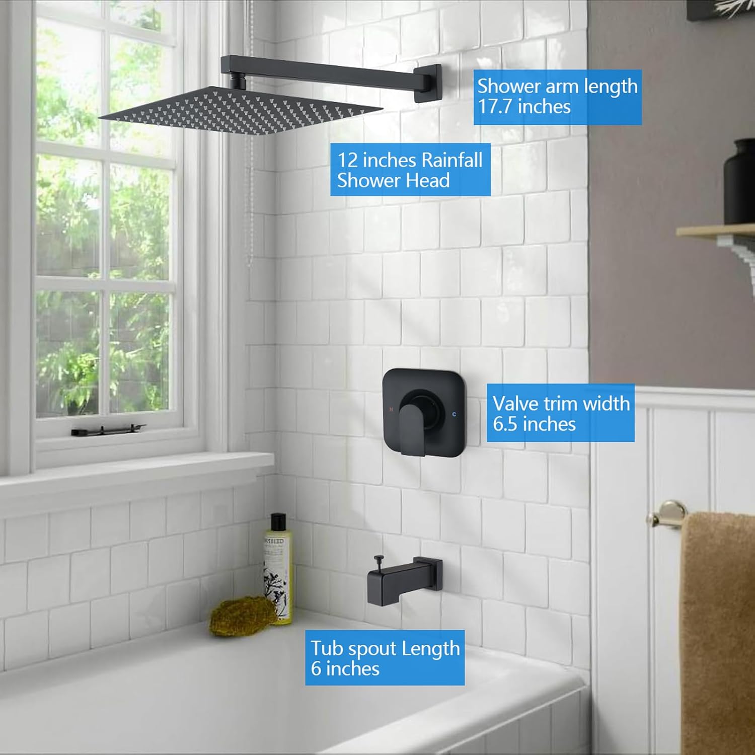 Shower Faucet Compatible with Moen Trim Kit, 12" Rainfall Showerhead, Shower Handle& Tub Spout, (Valve& Catridge Not Inclued), Matte Black
