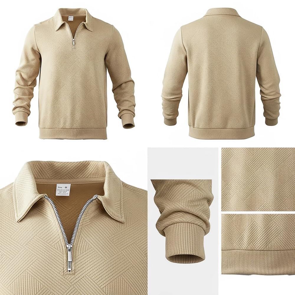 Męski sweter polo z zamkiem do połowy, teksturowany, żakardowy, dopasowany