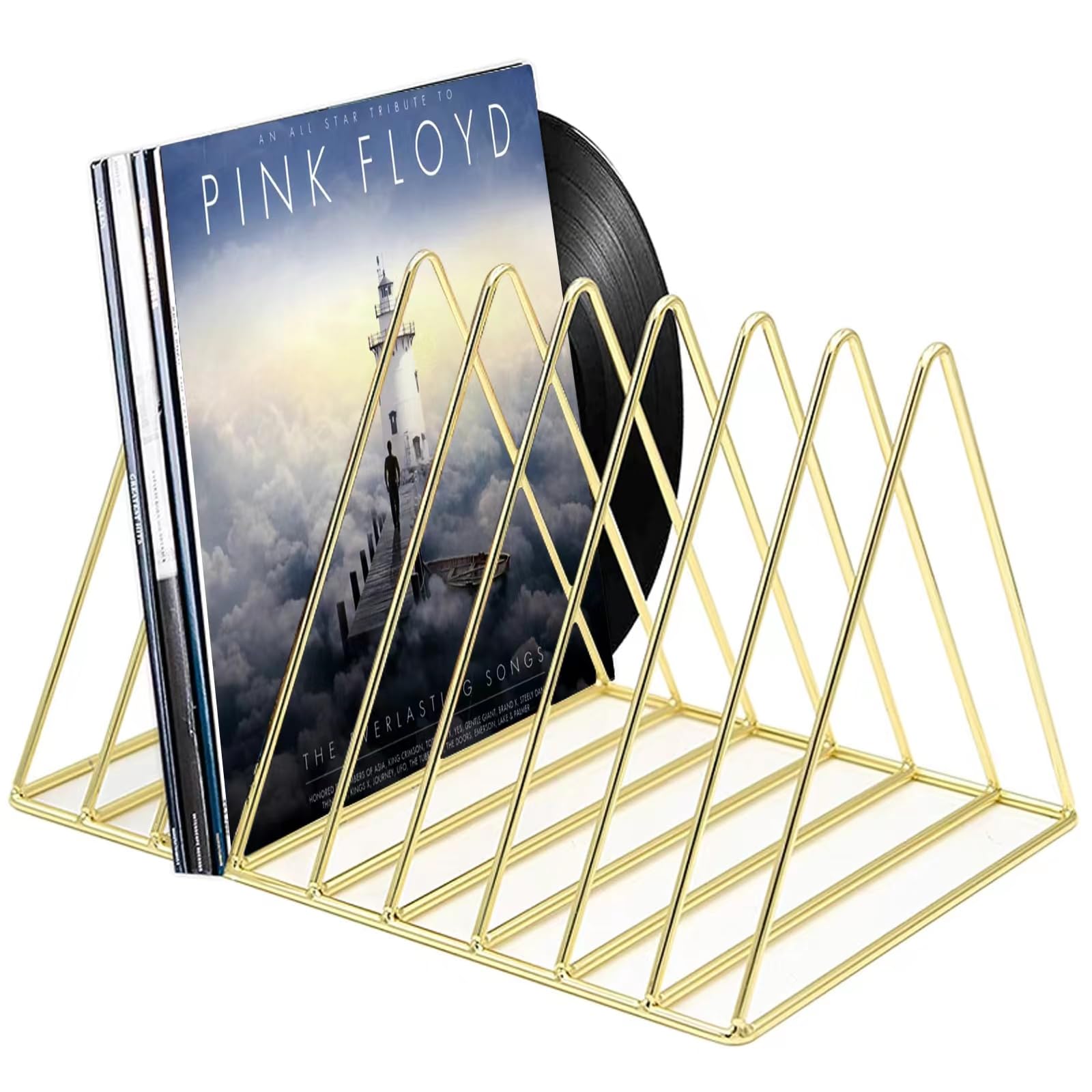 Udreamer 9 Slot Record Storage, Desktop Metal Magazine Rack, Triangle Vinyl Record Storage, Home Office Decor (golden) …-image-38