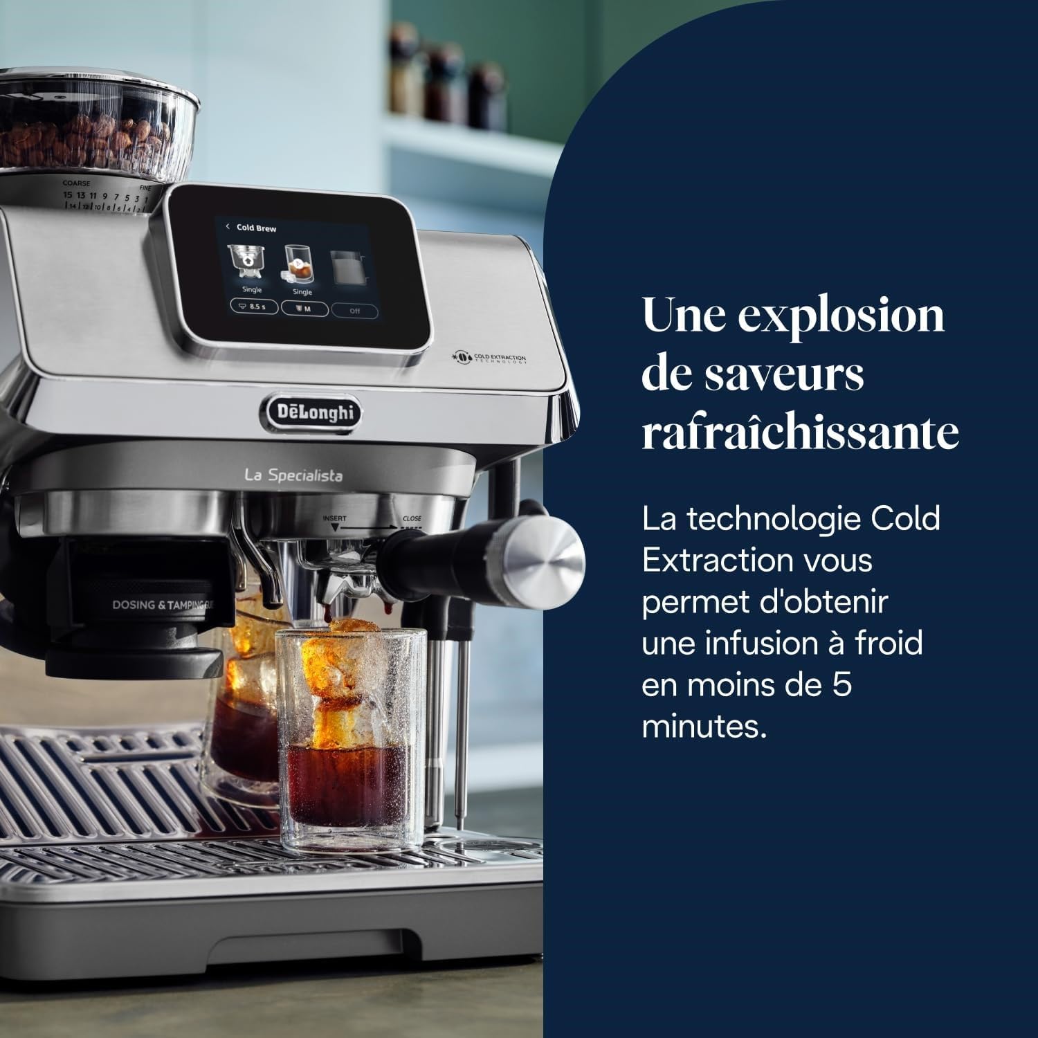De'Longhi La Specialista Touch EC9455.M Machine à expresso avec moulin à café, fonction Cold Brew, mousseur à lait automatique ou manuel, contrôle tactile intuitif, set de bienvenue, métal