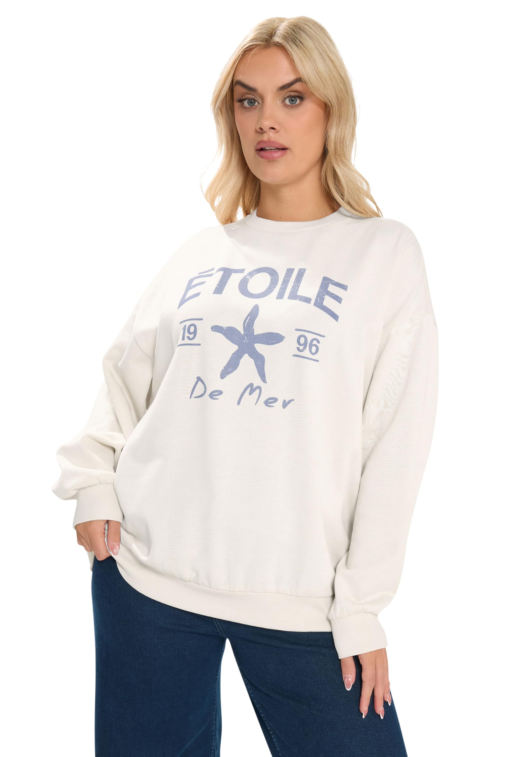 Yours Curve 'Etoile' Slogan Sweatshirt - Women's - Plus Size Curve Cream