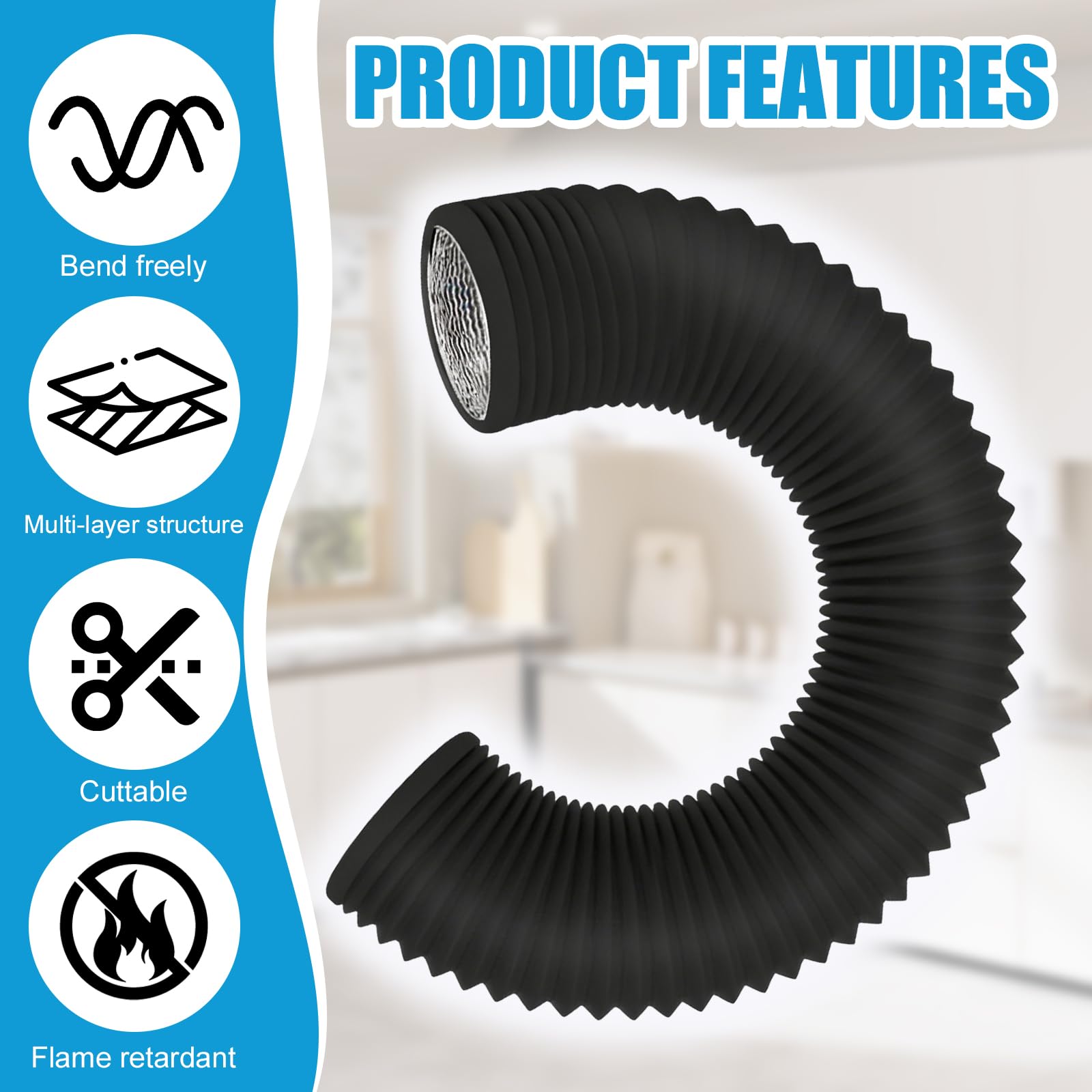 Abluftschlauch 100mm/150mm,Klimaanlage Schlauch,PVC Alurohr Flex-Schlauch mit 2 Schlauchschelle Edelstahl,Schlauch Verlängerung für Mobile Klimaanlage,Abzugshaube,Belüftungssystem (150mm(D)*5m(L))