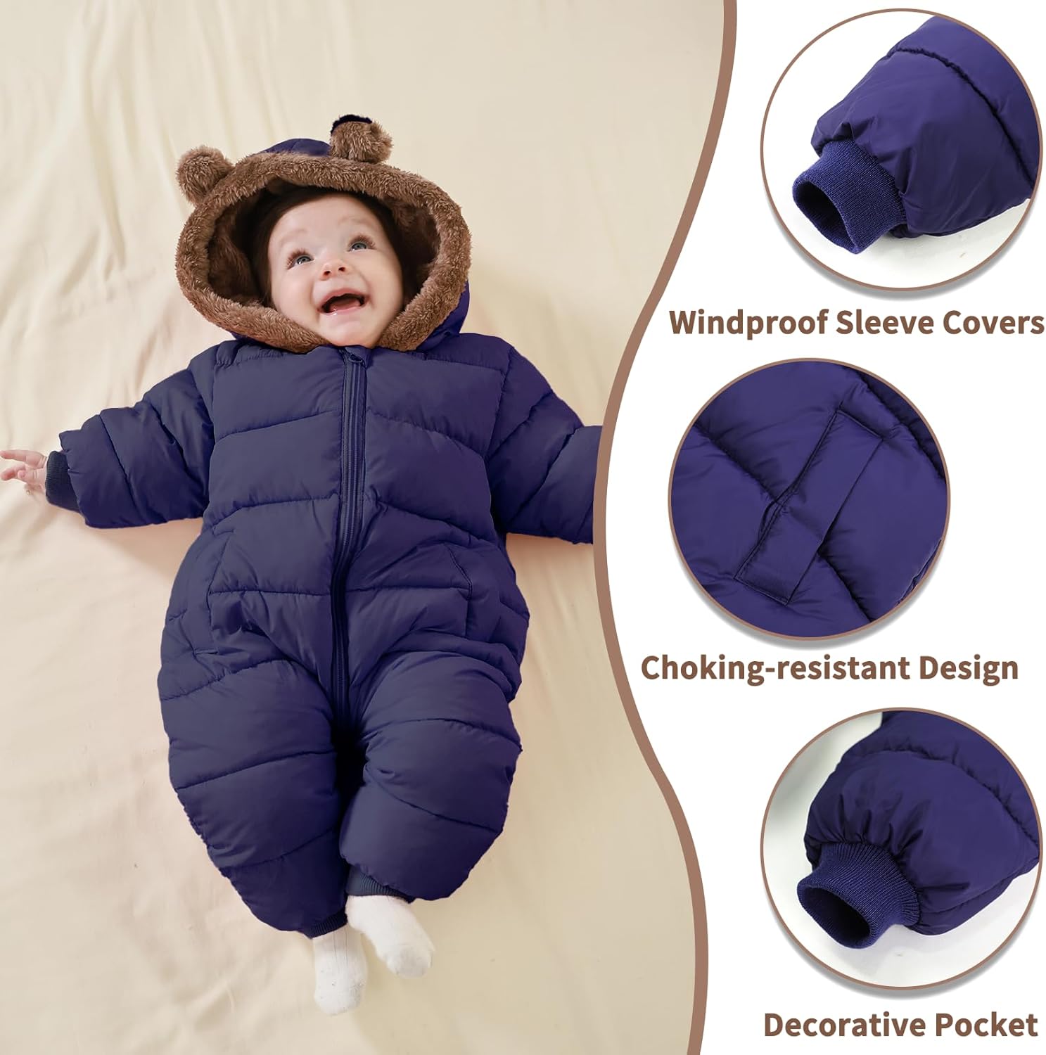 XIFAMNIY Newborn Winter Snowsuit Baby Infant Boys Girls Bear Outfit Warm Jumpsuit Outwear Romper Coat Clothes - Image 4