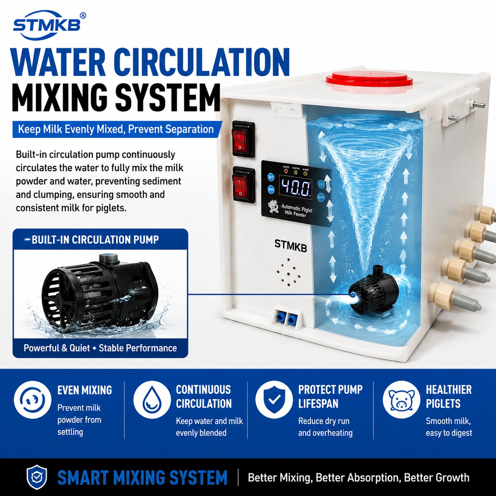 Alimentador Automático De Leche para Lechones con Control De Temperatura, Alimentador De 10 Tetinas con Bomba Mezcladora De Circulación De Agua, Equipo Inteligente De Alimentación para Granjas