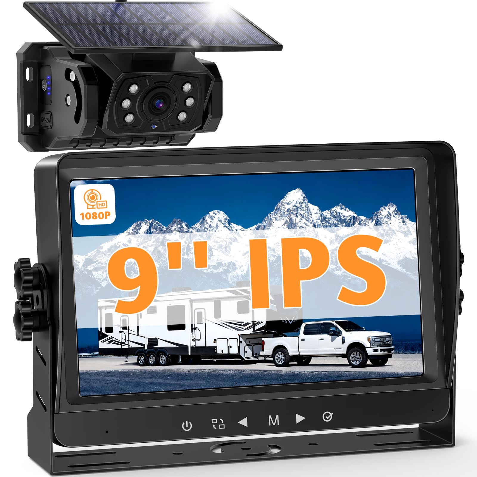 Telecamera solare retromarcia wireless monitor 9" 1080P, posteriore magnetica 10000mAh, installazione senza fori, registrazione DVR, telecamere supporto per(VS-9A)