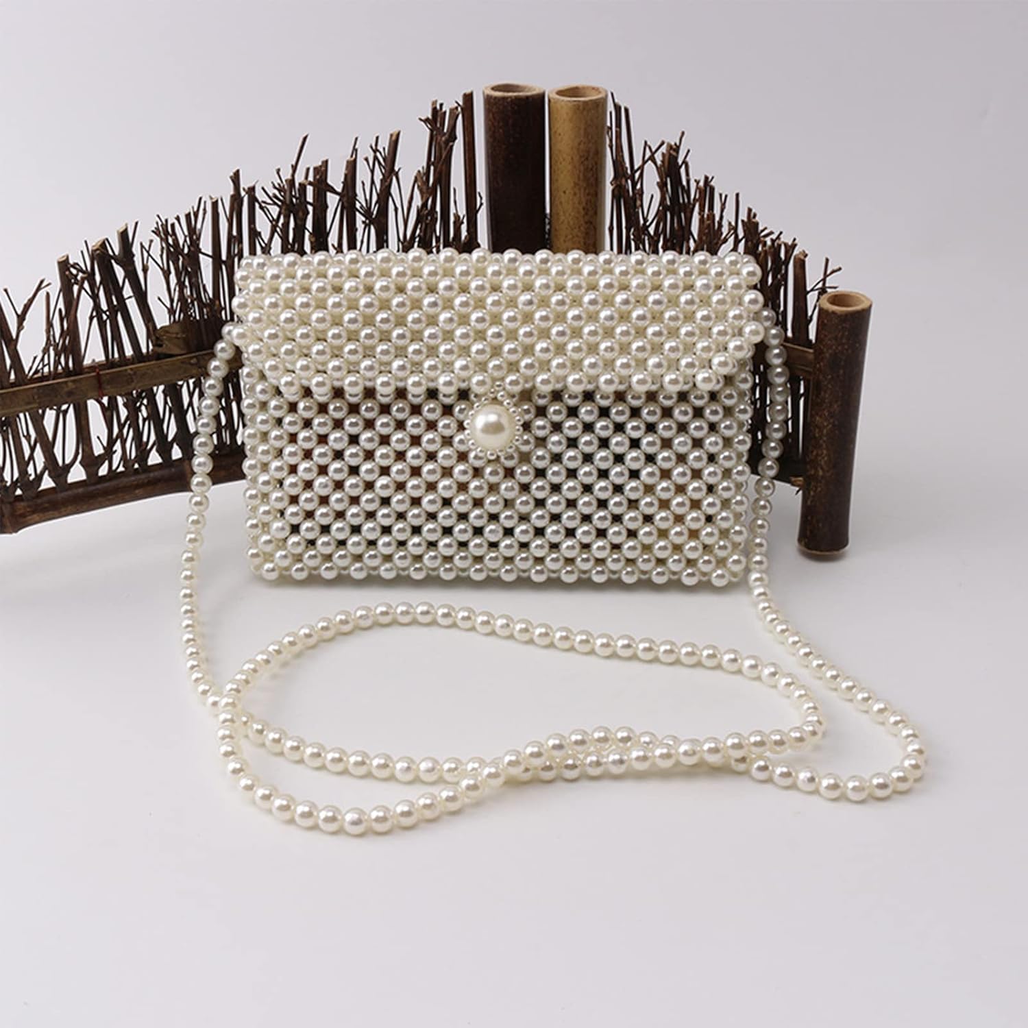 FUNDI White Pearl Purse Shoulder Bag for Women Purse Pearl Beaded Clutch Bag Crossbody Beaded Clutch Evening Bag for Prom Party Wedding Date - Image 3